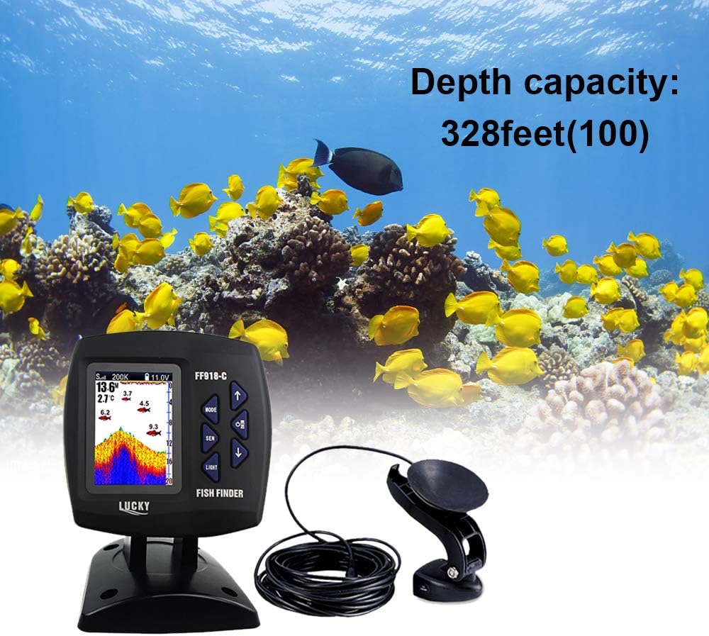 FF918-C100DS Color Screen Wired Fish Finder Dual Frequency 328ft/100m Water Depth Boat Fish Finder ZDHF