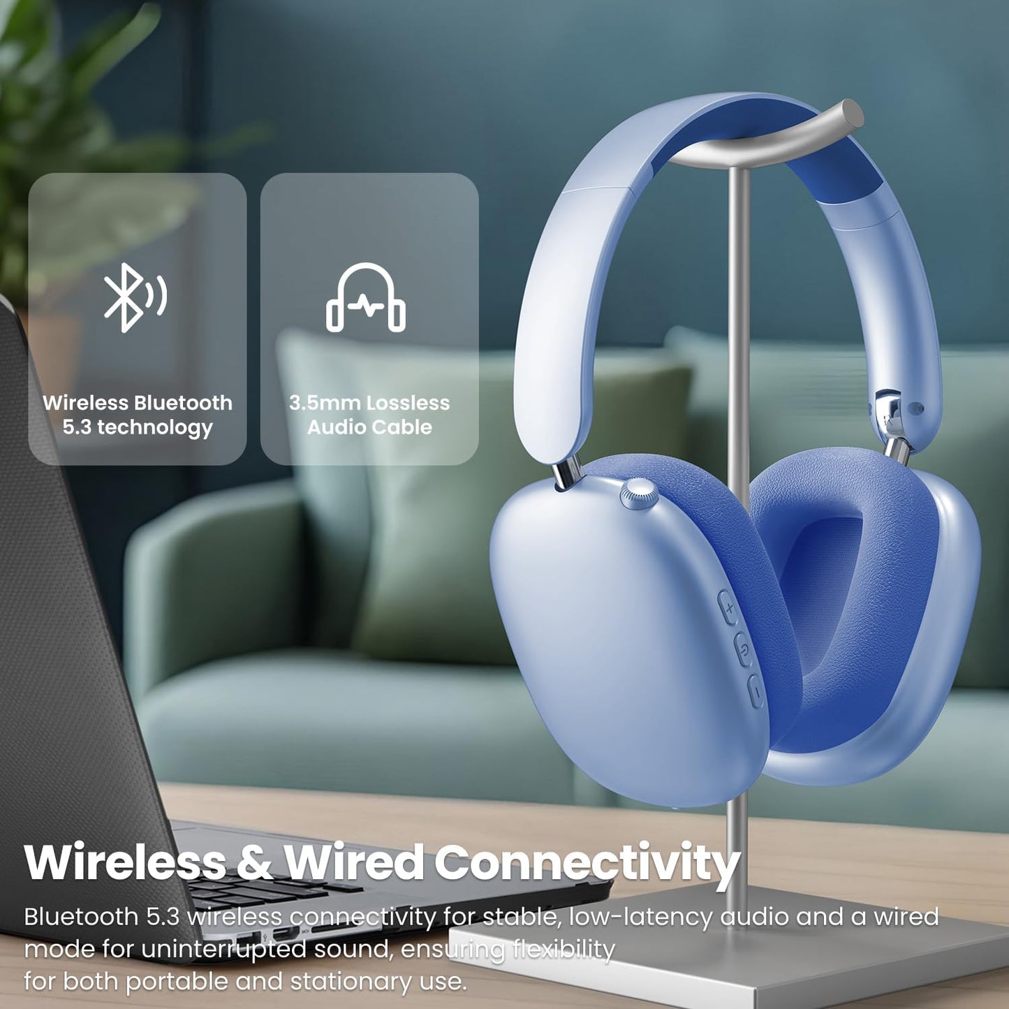 Wentronic Y01 Wireless Over Ear Headphones, Noise Canceling Bluetooth 5.3 Headphones with Microphones,Hi-Res Audio,48H Playtime,Foldable,Breathable Soft Earpads for iOS/Android/Samsung/PC-Green