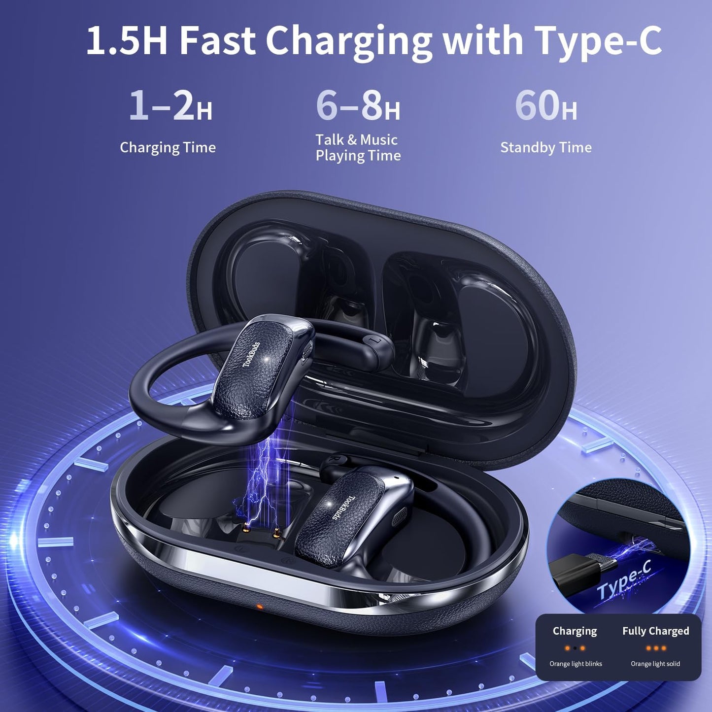 AI Translation Earbuds Real-Time, 3-in-1 Open-Ear Headphones with 145 Languages & Accents, Bluetooth 5.4 Translator Earbuds, 60H Battery, HD Audio, for Travel Business (Midnight Blue)