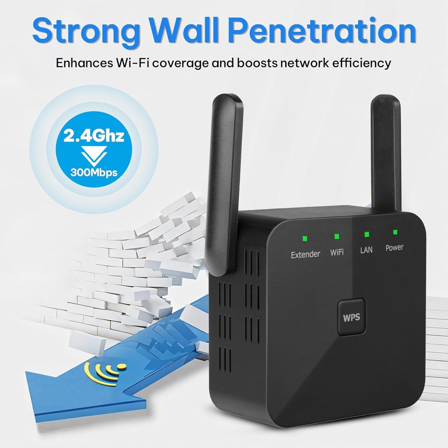 Hocent WiFi Extender, WiFi Booster with Ethernet Port, WiFi Repeater Covers Up to 8000 Sq.ft and 60 Devices, Internet Booster Signal Boosters for Home, Black