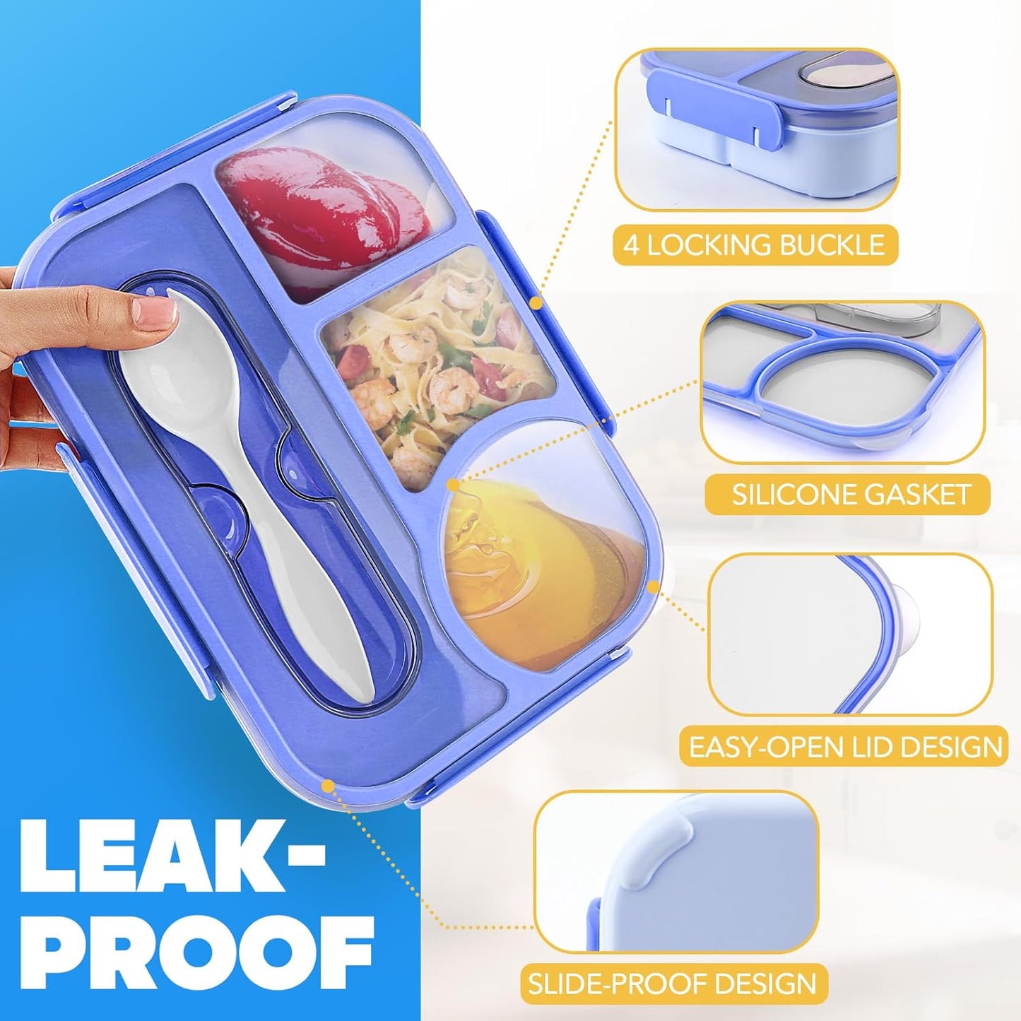 Bento Box Adult Lunch Box with 4-Compartment Leakproof Lunch Containers Microwave and Dishwasher Safe Bento Box with Spoon