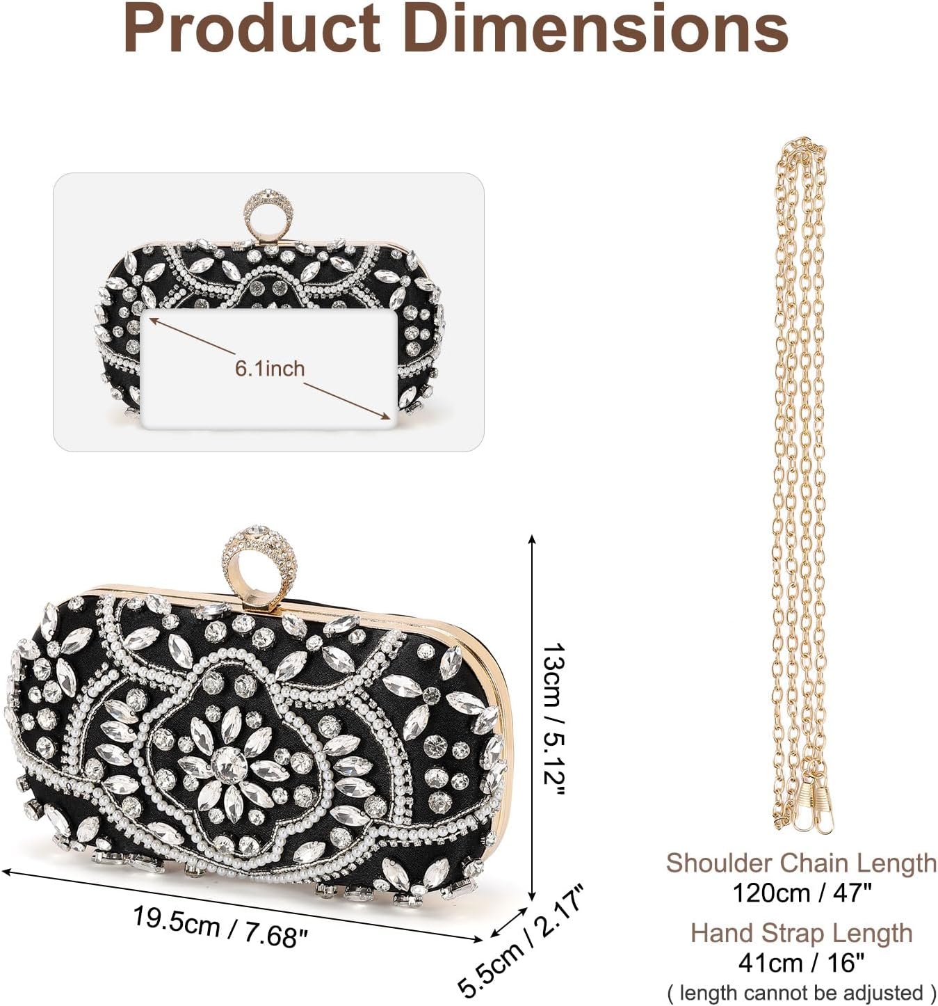 DTGN Evening Bags Clutch Purses for Women Formal, Beaded Clutch Rhinestone Handbags Shoulder Bag with Chain Sparkly