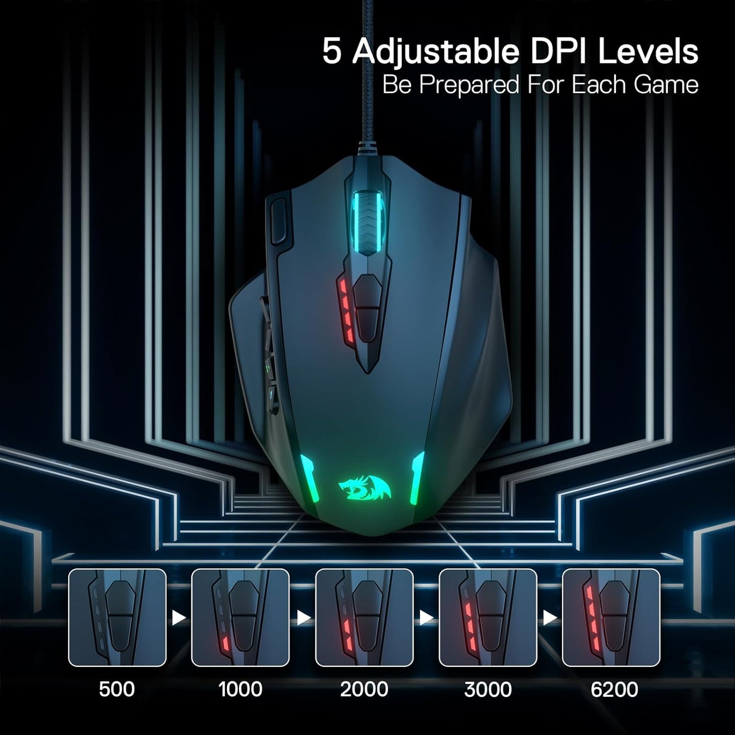 Redragon M913 Impact Elite Wireless Gaming Mouse, 16,000 DPI Wired/Wireless RGB Mouse with 16 Programmable Buttons, 45 Hr Battery and Pro Optical Sensor, 12 Side Buttons MMO Mouse