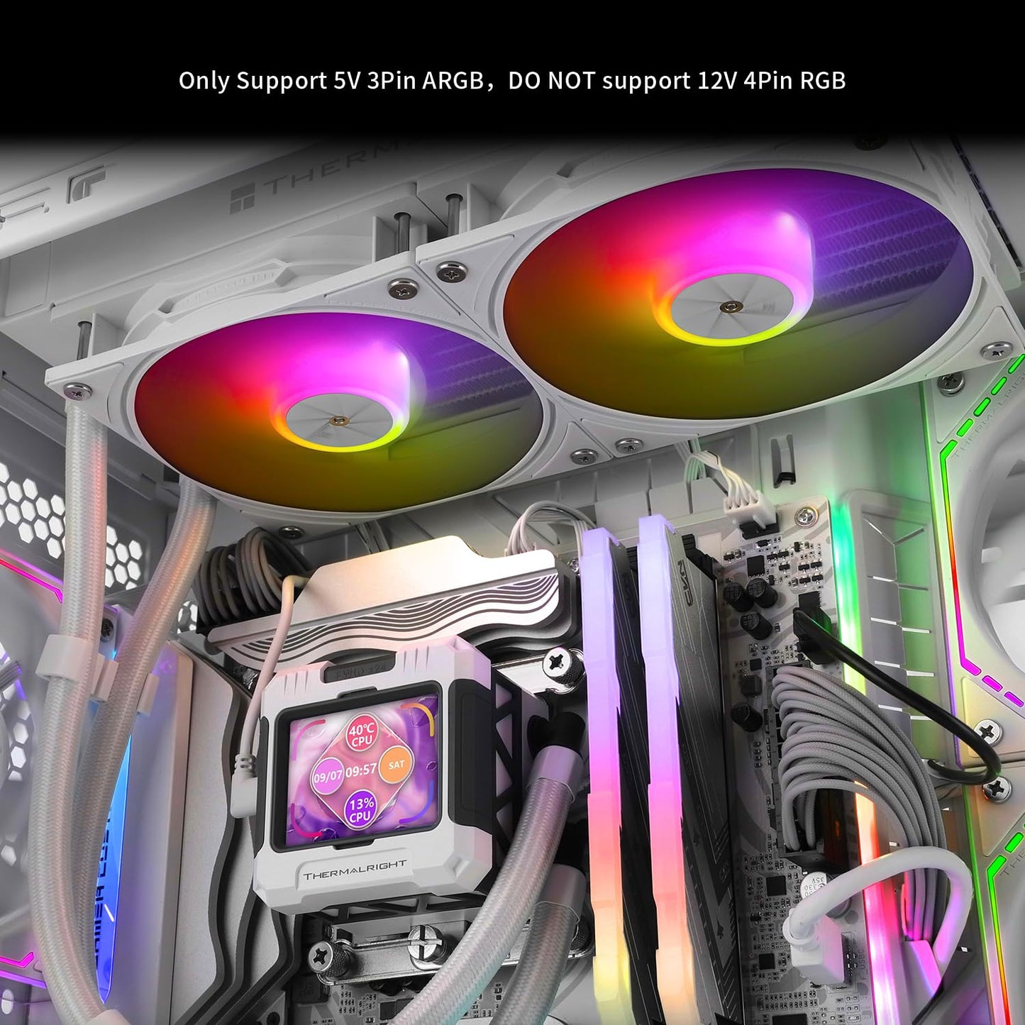 Thermalright FW 360 Black ARGB-360mm AIO CPU Liquid Cooler,IPS LCD Screen with 320 * 240 Resolution,for AM5/Intel LGA1700,‘2.4 inch’Magnet-Absorbent LCD Screen for Images -Black