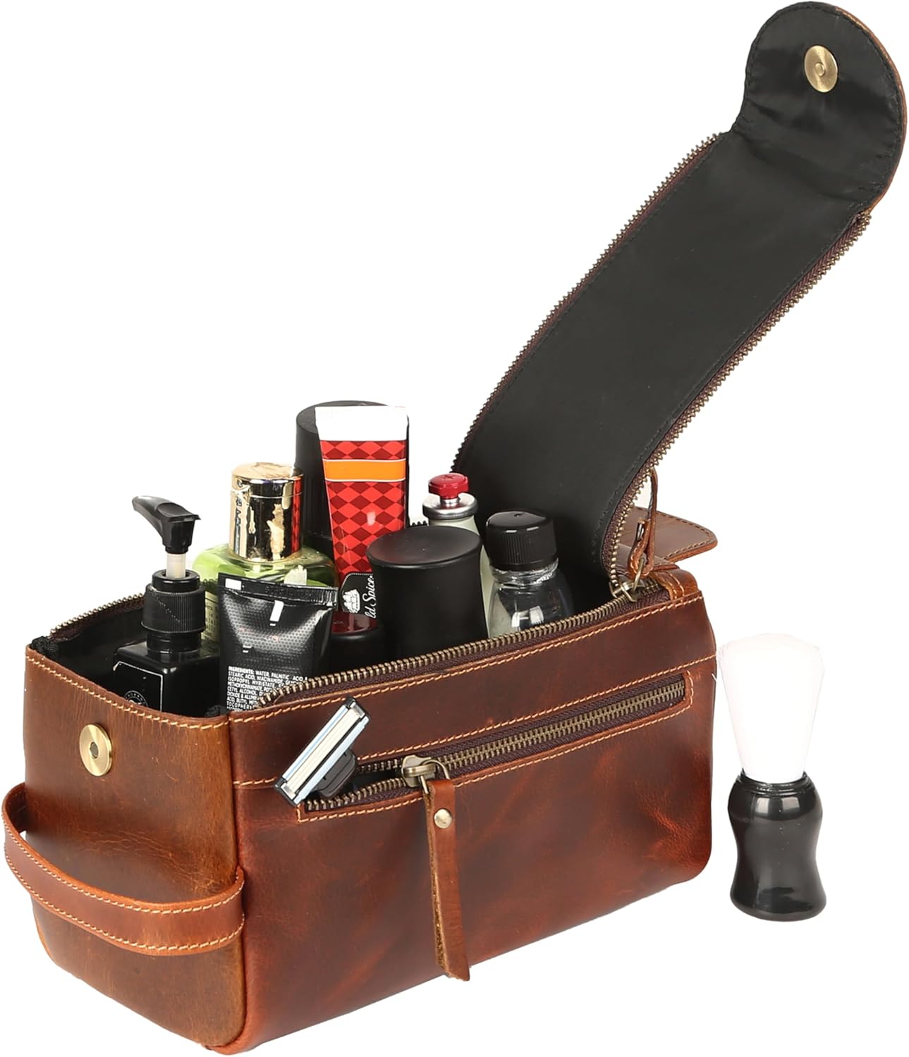 Premium Buffalo Leather Unisex Toiletry Bag Travel Dopp Kit Shaving kit (Distressed Tan)