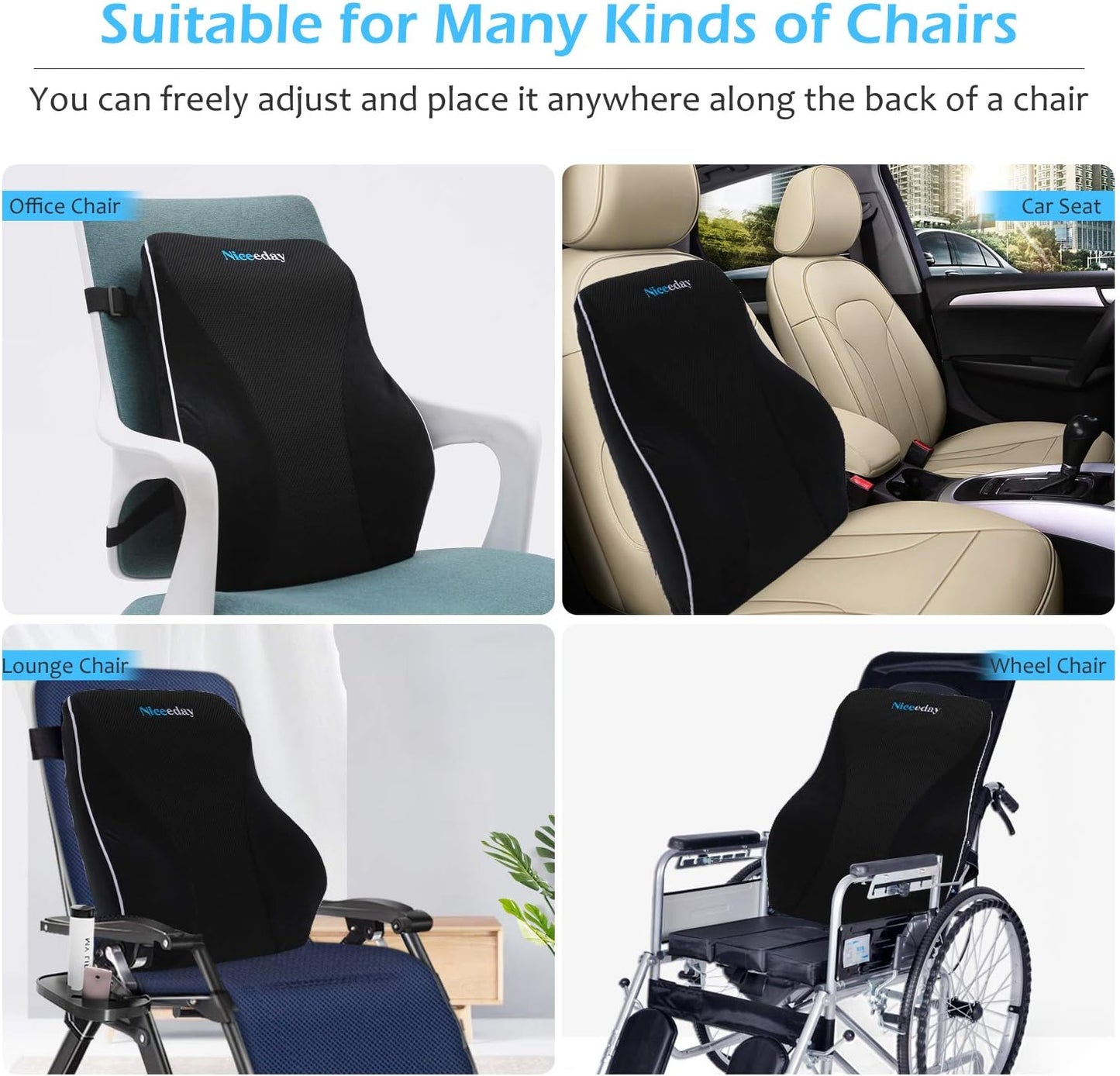 Gel Lumbar Support for Office Chair Back Support for Lower Back Pain Relief Cooling Chair Back Support Cushion Improves Posture Back Rest Memory Foam Back Support Pillow for Gaming Chair, Driving Seat