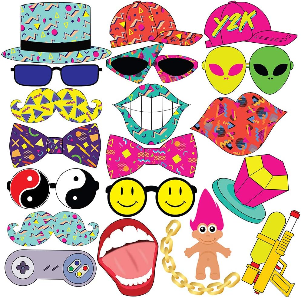 Throwback 90s Photo Booth Props - 40 Pieces - Funny 1990s Theme Party Supplies, Decorations and Gifts