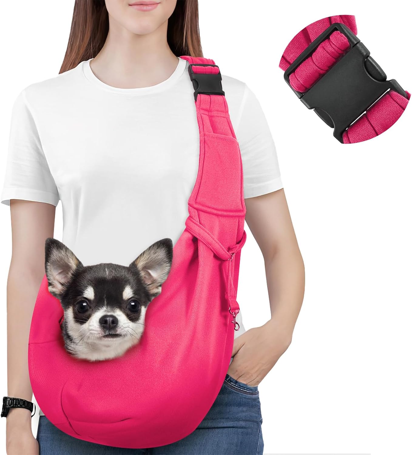 Pawaboo Small Dog Sling Carrier, Reversible Hands Free Dog Sling Carrier for Small Dogs and Cats, Puppy Sling Carrier with Adjustable Strap Buckle & Safety Harness, Puppy Essentials, Grey