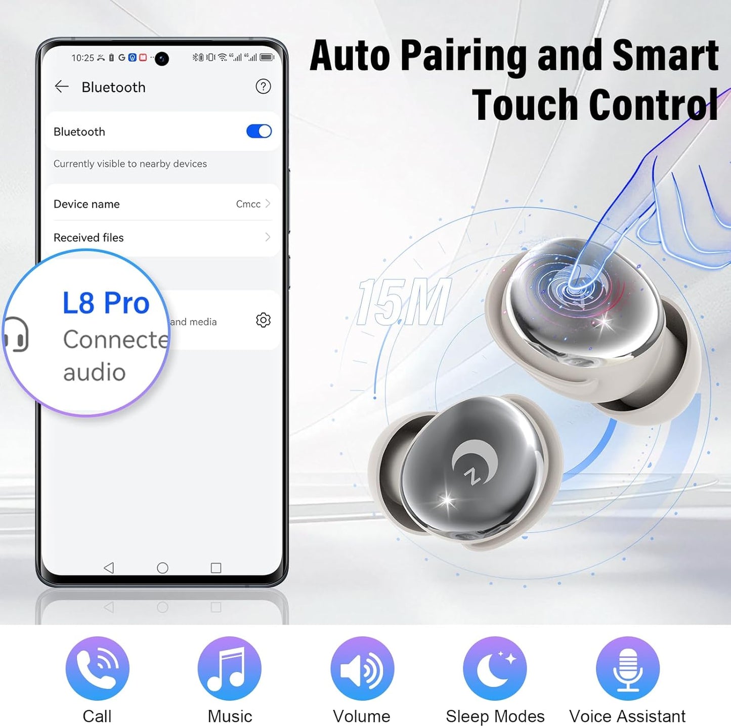 VEKJ Sleep Earbuds, Bluetooth 5.4 Mini Wireless Ear Euds with Multifunctional Touch Screen, 48H Bass Stereo Headphones with Sleep Mode/5 EQ Modes/ENC Noise Cancelling, IPX7 Earphones for iOS Android