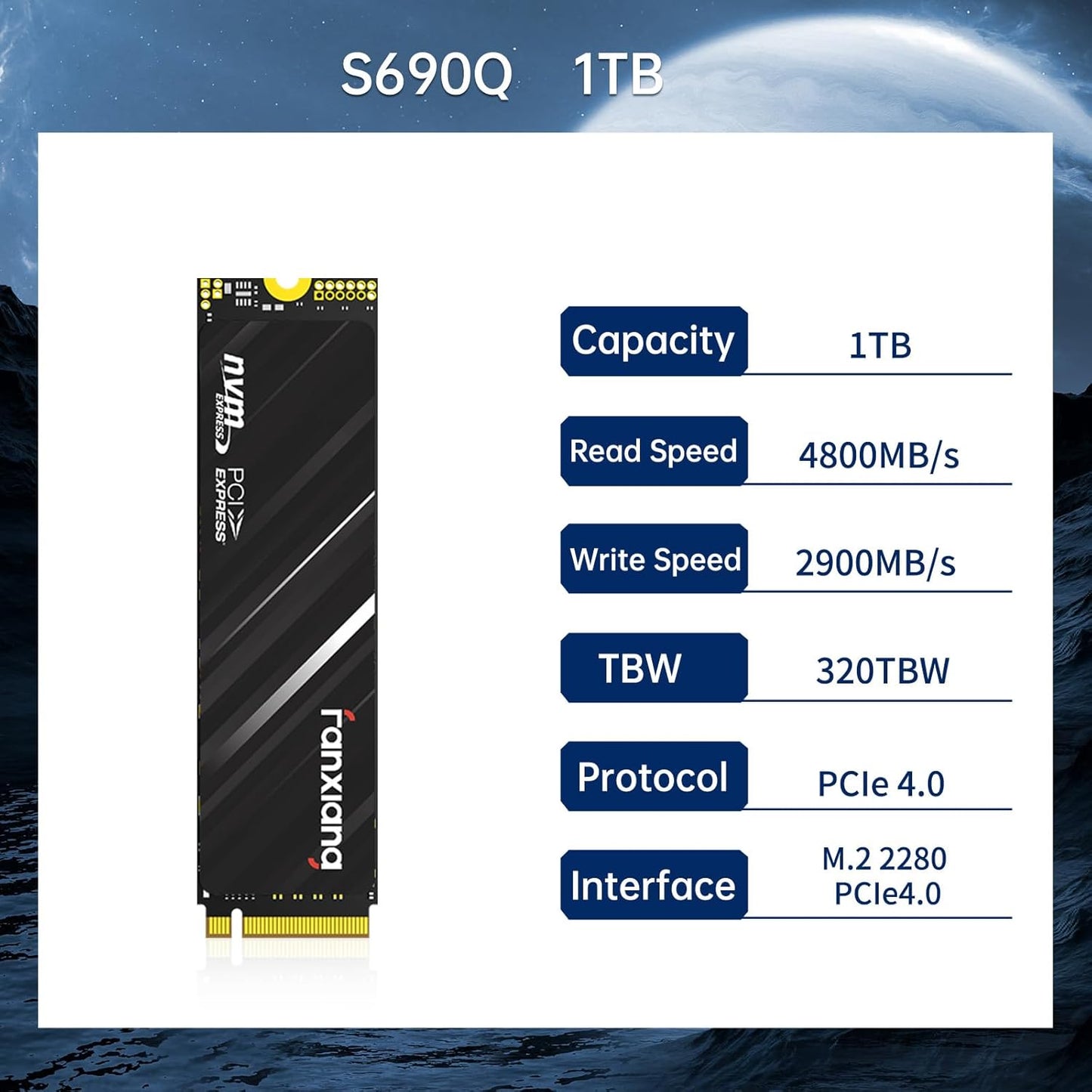 fanxiang S690Q 1TB NVMe SSD PCIe Gen4 M.2 SSD for PS5, Up to 4800 MB/s, Internal Gaming SSD for PS5, 3D NAND SLC Cache Solid State Drive Upgrade Storage for PC/Laptops