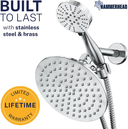 HammerHead Showers Dual Shower Head Combo, 8-Inch Rainfall & 3-Flow Handheld, Chrome, 2.5 GPM