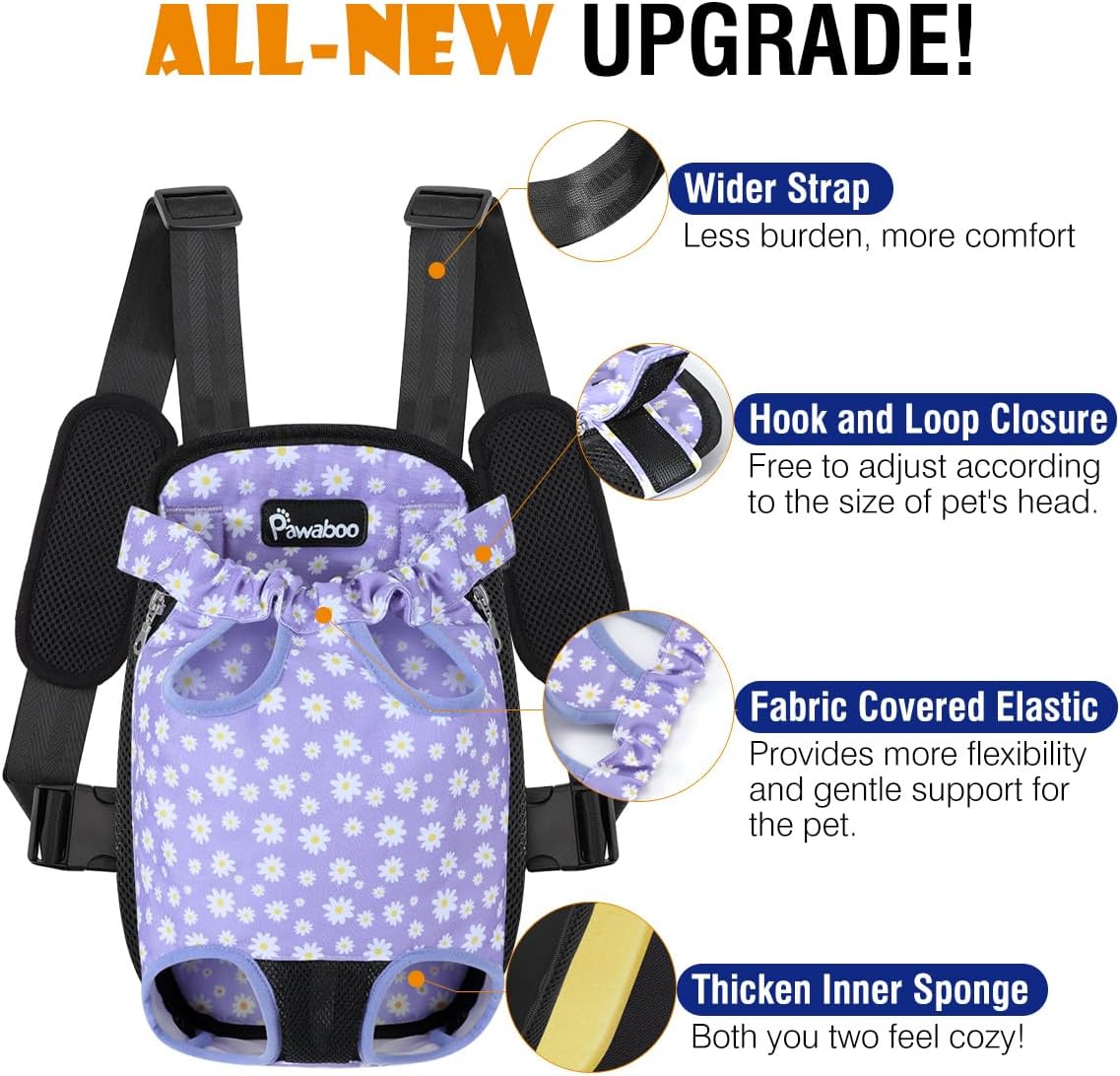 Pawaboo Pet Carrier Backpack, Adjustable Pet Front Cat Dog Carrier Backpack Travel Bag, Legs Out, Easy-Fit for Traveling Hiking Camping for Small Medium Dogs Cats Puppies, Medium, Black