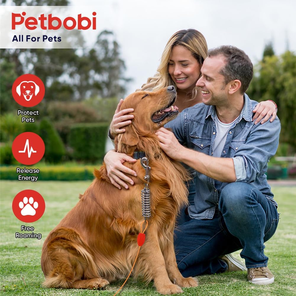 Petbobi Dog Tie-Out Cable and Stake - 30ft Heavy Duty Cable with Spring, No Tangle, 16in Ground Stake, Ideal for Yard, Camping and Beach, Suitable for Small Medium Large Dogs Up to 120 lbs, Blue