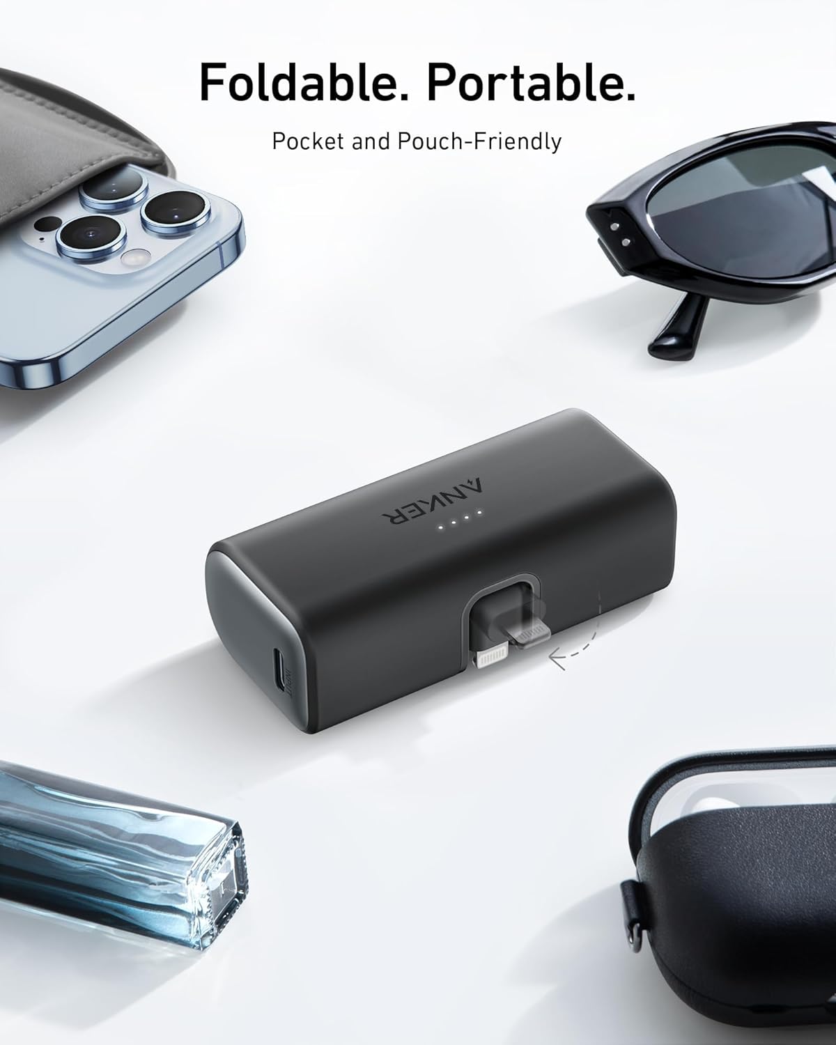 Anker Portable Charger with Built-in Lightning Connector, 5,000mAh MFi Certified 12W Portable Charger, Compatible with iPhone 14/14 Pro / 14 Plus / 14 Pro Max, iPhone 13 and 12 Series