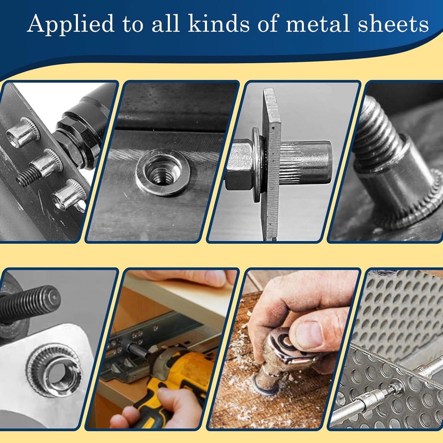 Vifmy Metric & SAE Rivet Nut Assortment Kit(420 Pcs),m3 m4 m5 m6 m8 m10 m12#6-32#8-32#10-24 1/4"-20 5/16"-18 3/8"-16 UNC Flat Head Rivnut Set,Zinc Plated Finish Carbon Steel Nutsert
