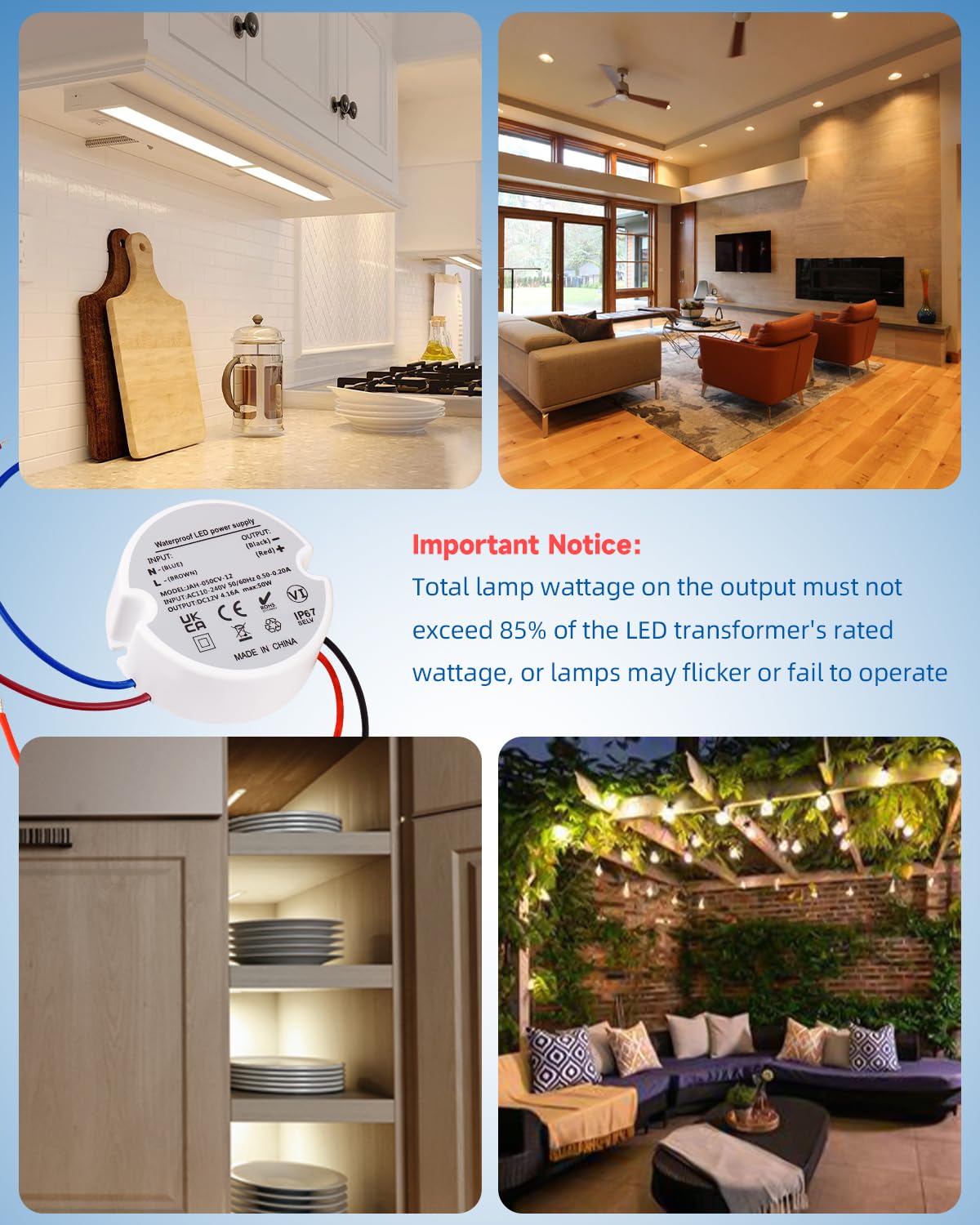 12V Power Supply 50W, IP67 Waterproof LED Transformer 120V to 12V DC for G4 MR11 MR16 LED Light, 12 Volt Power Supply LED Driver for LED Strip Lights
