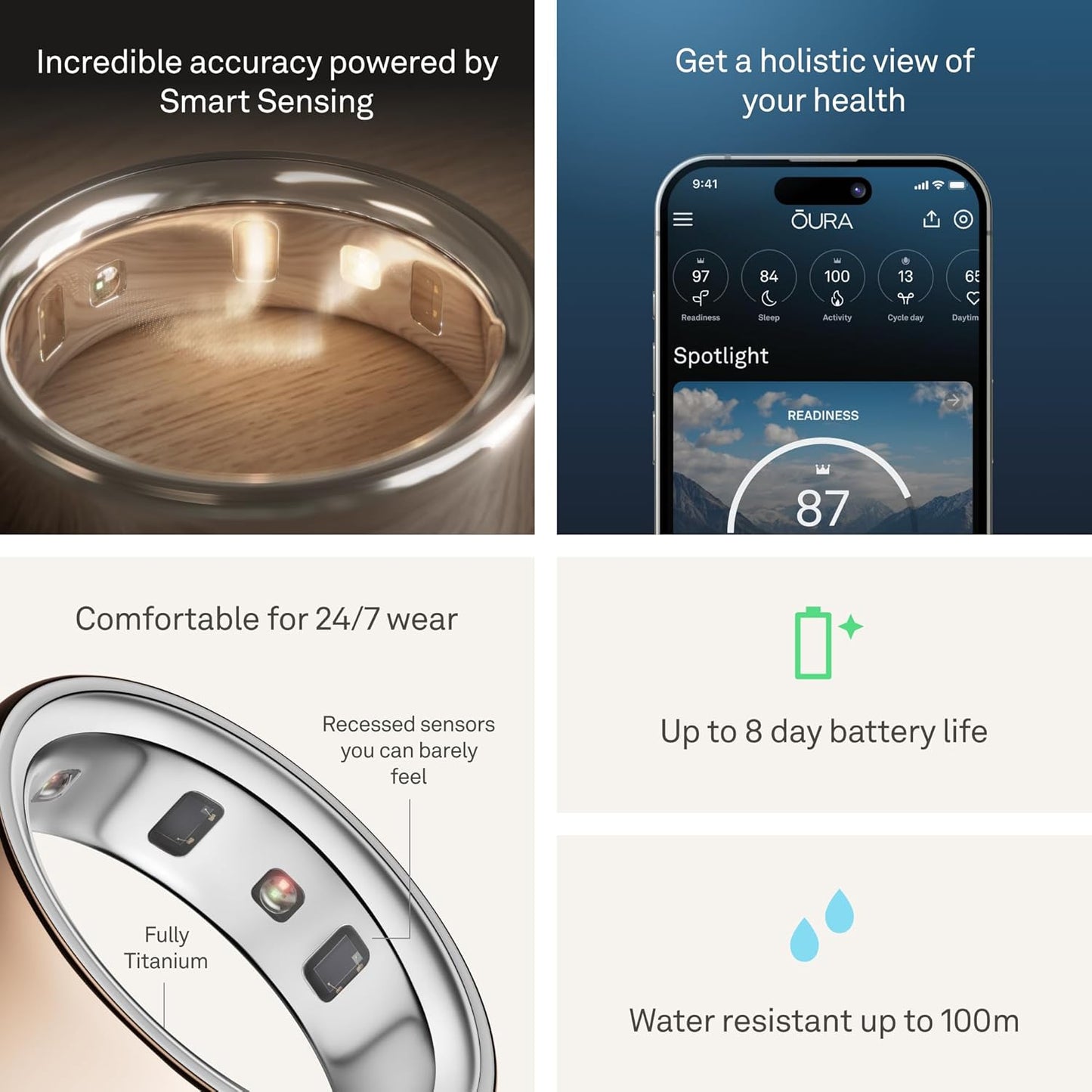 Oura Ring 4 - Gold - Size 9 - Smart Ring - Size First with Oura Ring 4 Sizing Kit - Sleep Tracking Wearable - Heart Rate - Fitness Tracker - Up to 8 Days of Battery Life