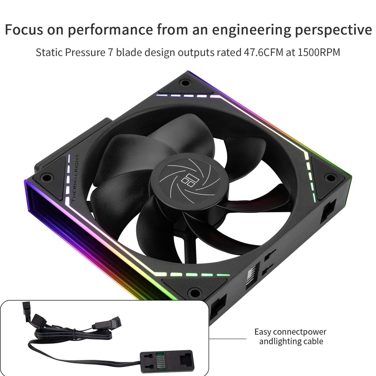 Thermalright TL-M12QR X3 Case Fan, CPU Cooler Comes with ARGB Mirror Light Effect,PC PWM Silent Cooling with 1500RPM Speed,Reverse CPU Cooler Fan (120mm, Black)