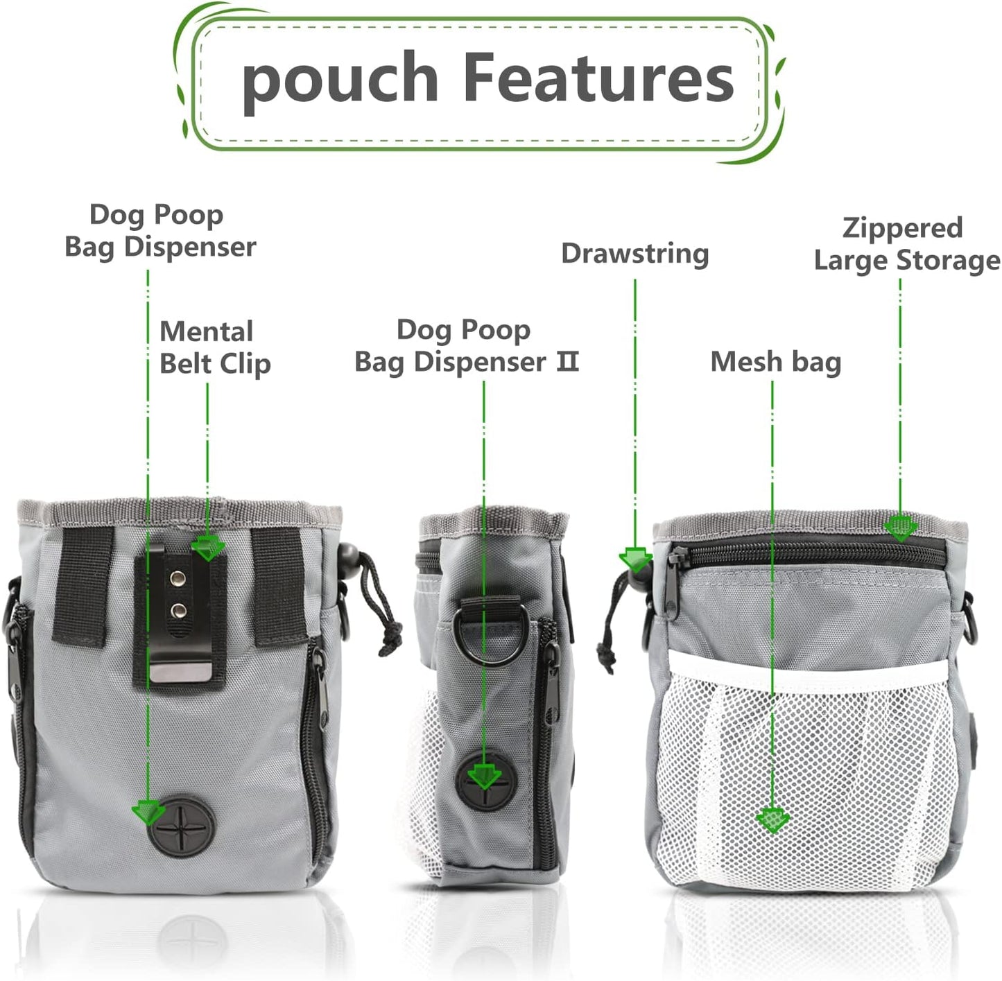 MGKSHADOW Dog Treat Pouch 1pc, Pet Training Clicker 2 pcs, Pet Treat Pouch, Built-in Poop Bag Dispenser (Black)