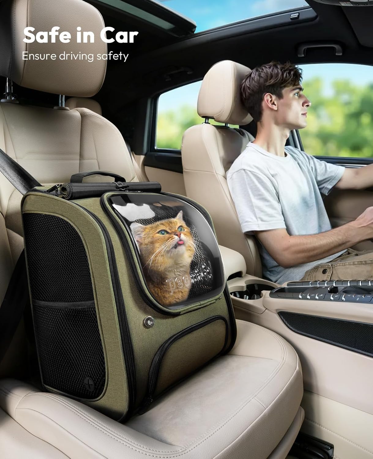 Pecute Bubble Cat Backpack, Large Space Cat Backpack Carrier with Breathable Mesh, Cat Carrier with Space Capsule Clear Bubble Window for Kitten and Puppy, Used in Travel Hiking Walking Outdoor,Green