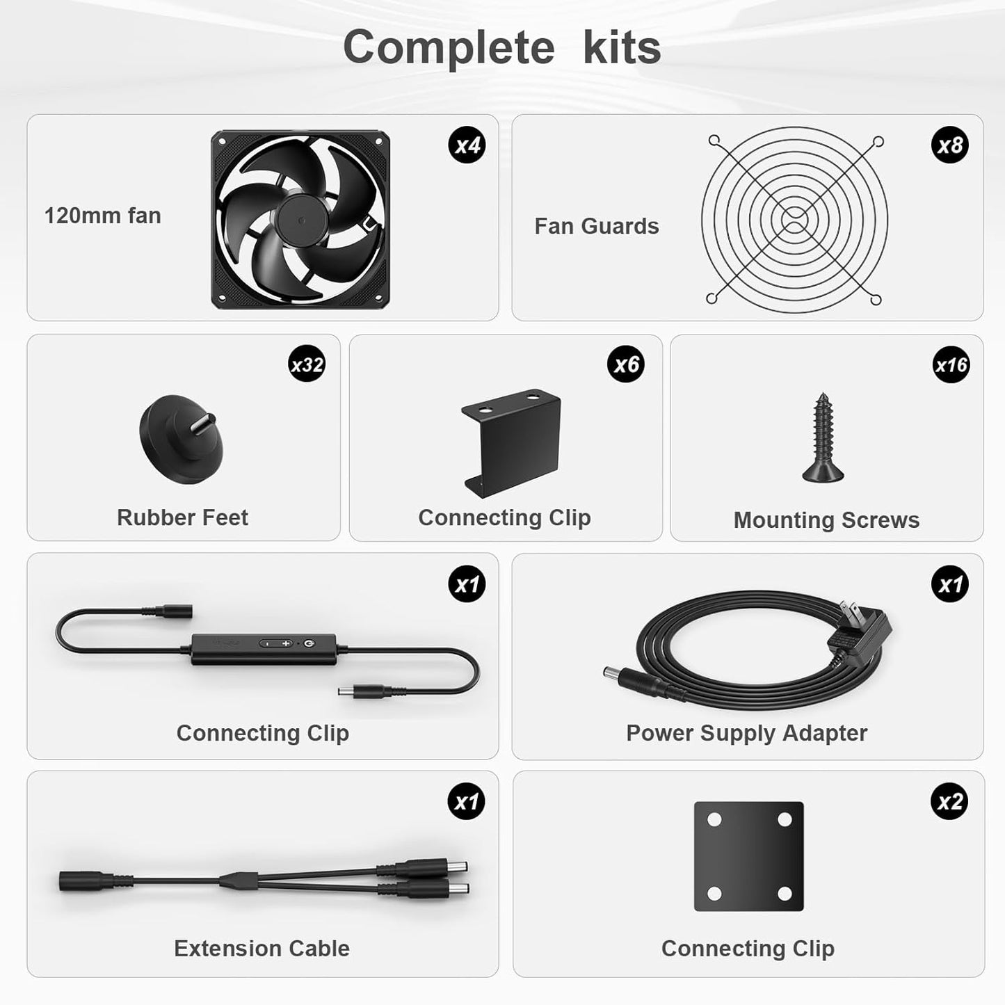 upHere Big Airflow 4 x 120mm x 25mm Computer Fan with AC Plug Cabinet Fan 100V 240V AC Power Supply,DC 12V 5 Speed Controller, for Router Mining Machine Chassis Server Workstation Cooling