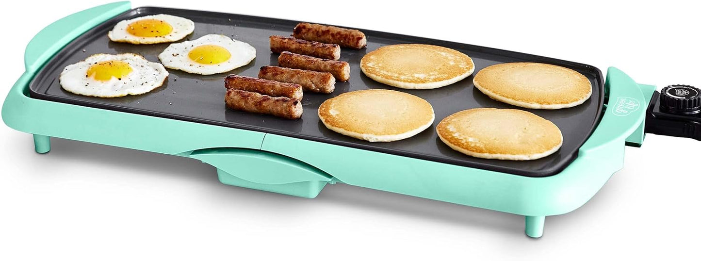 GreenLife Healthy Ceramic Nonstick, Extra Large 20" Electric Griddle for Pancakes Eggs Burgers and More, Stay Cool Handles, Removable Drip Tray, Adjustable Temperature Control, PFAS-Free, Soft Pink