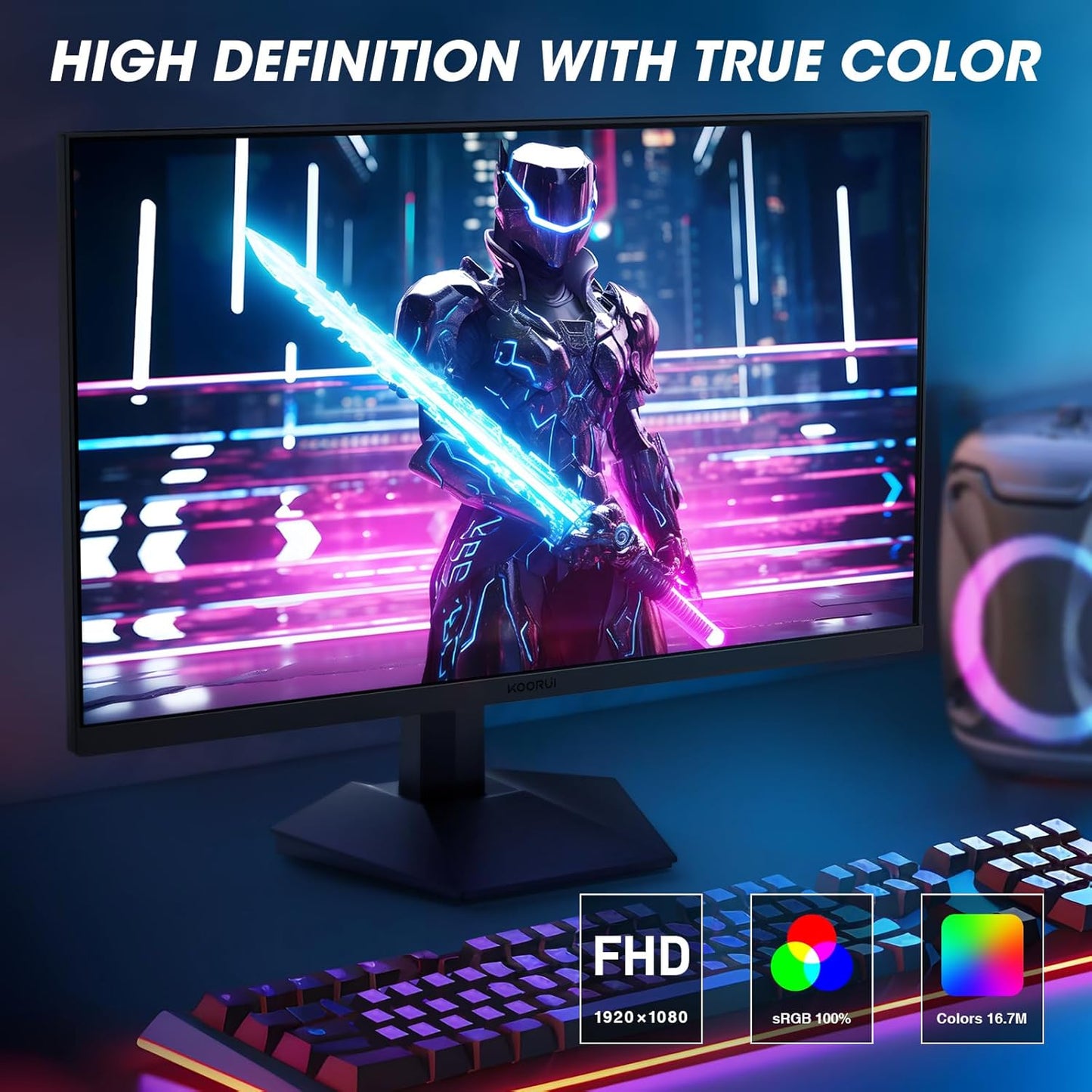 KOORUI 32 inch Curved Gaming Monitor - QHD (2560 x 1440) 2K Display, 170Hz 144Hz Monitors, 1500R Curvature, 1ms, HDR10, Adaptive Sync, Tilt Adjustable, DisplayPort HDMI, Black - 32E6QC
