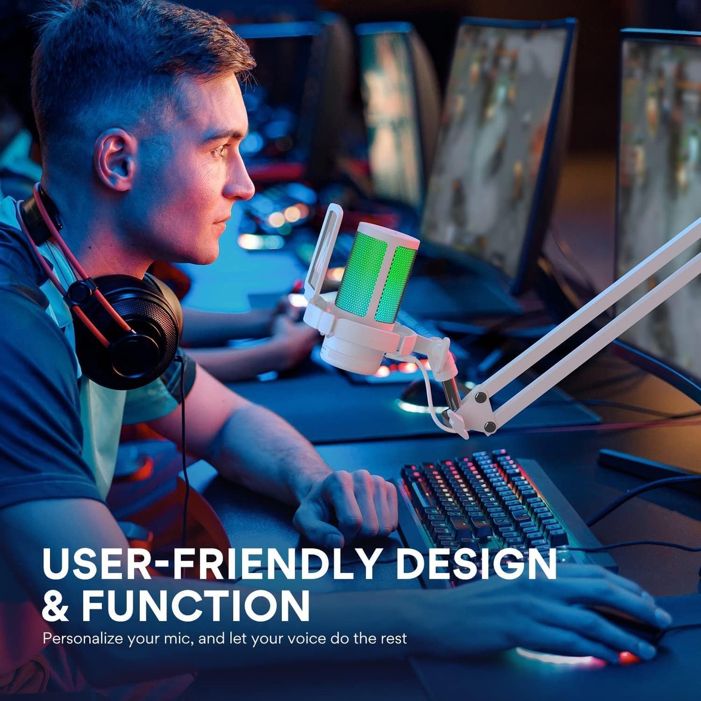 MAONO Gaming USB Microphone, Noise Cancellation Condenser mic with Mute, Gain, Monitoring, Boom Arm for Streaming, Podcast, Vocal, Twitch, YouTube, Discord, PC, Computer, PS4, PS5, Mac, DGM20S