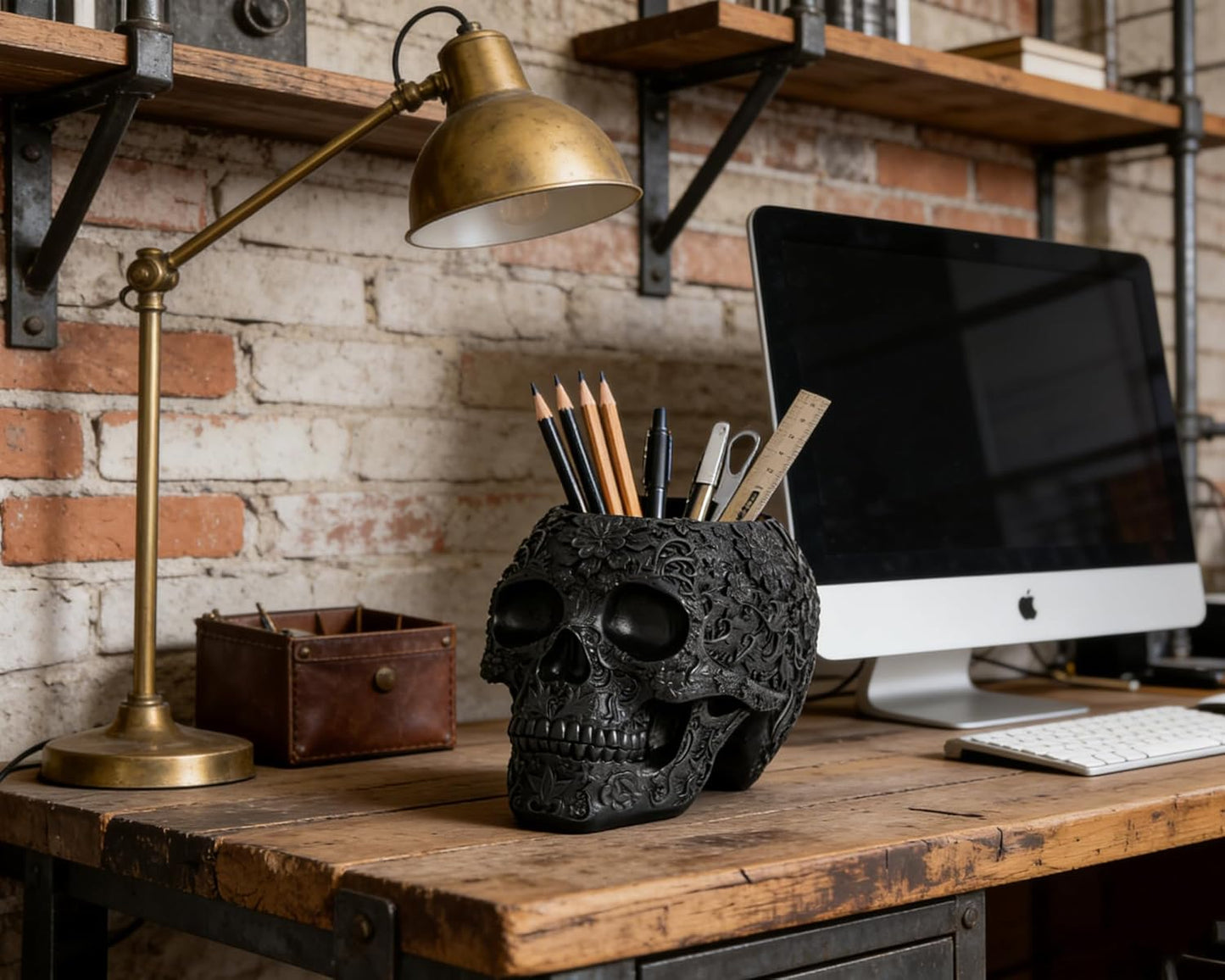 Black Skull Organizer | Makeup Brush Holder | Candy Bowl | Pen Holder | Gothic Skull Décor