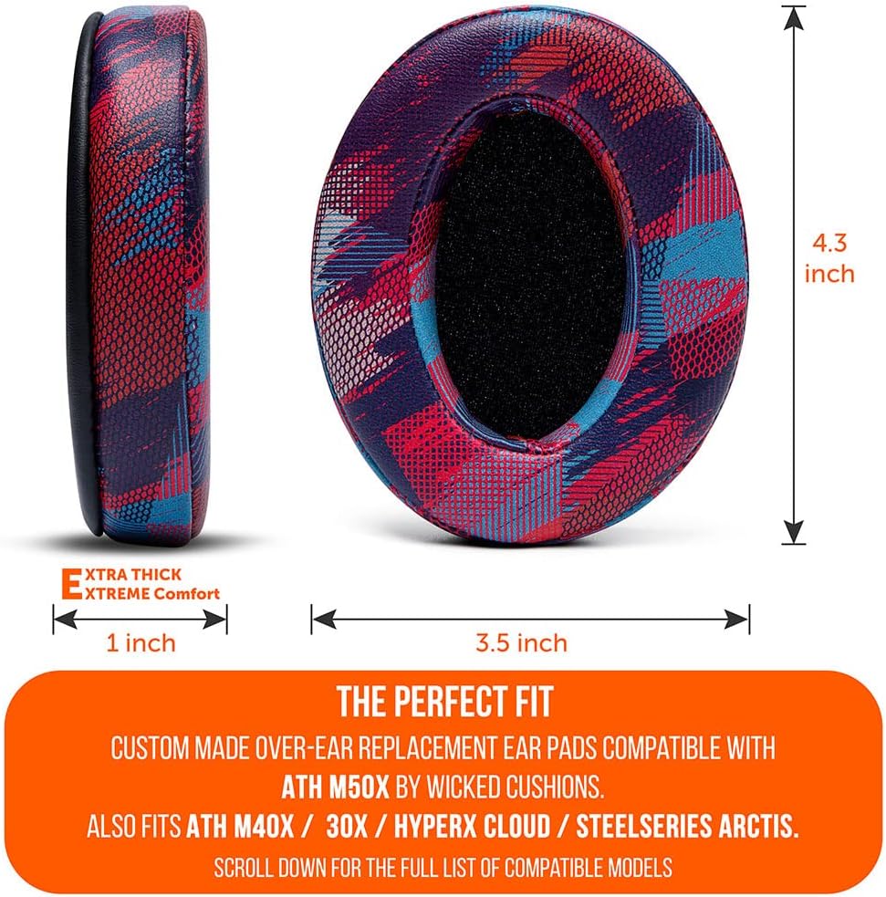 WC PadZ - The Ultimate Upgraded Earpads by Wicked Cushions - Compatible with Audio Technica, HyperX, SteelSeries Arctis & More - Extra Thick - Bigger Opening - Softer Memory Foam | (Speed Racer)