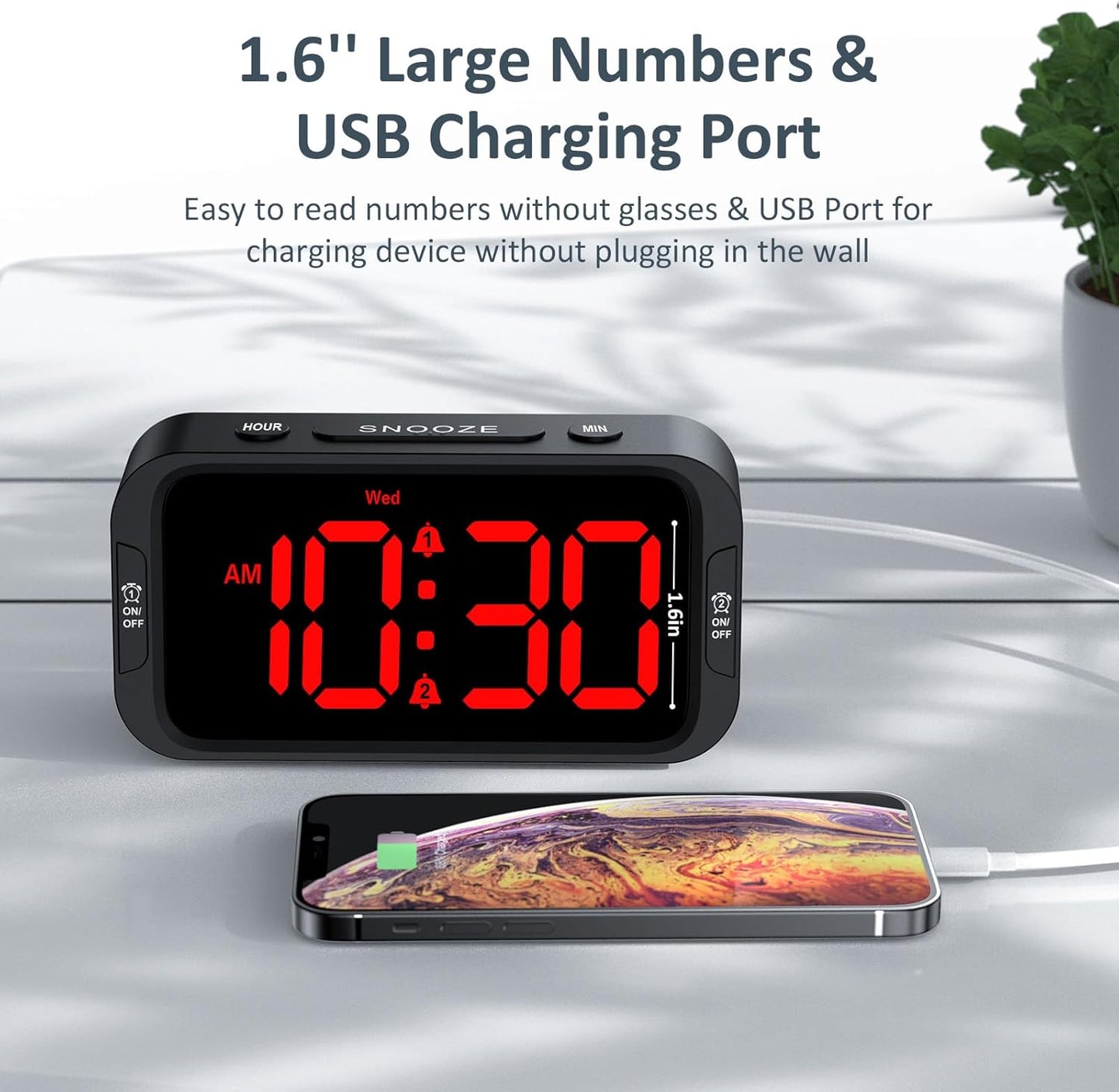 Odokee Digital Dual Alarm Clock for Bedroom, Easy to Set, 0-100% Dimmer, USB Charger, 5 Sounds Adjustable Volume, Weekday/Weekend Mode, Snooze, 12/24Hr, Battery Backup, Compact Clock for Bedside(Blue)