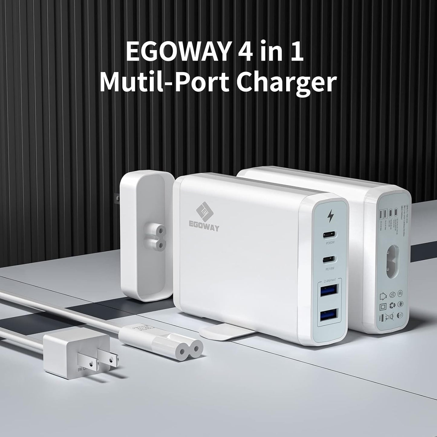 4-Port USB Charger, EGOWAY 90W Wall Charger, 60W & 18W Dual USB C Wall Charger and Dual USB A Ports 12W, Multi USB C Charger for MacBook, Phone and More