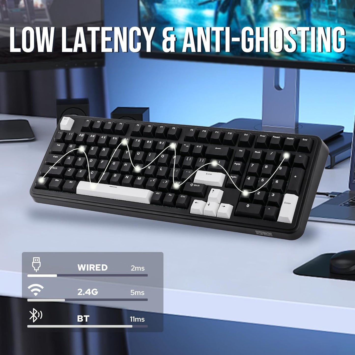 EPOMAKER TH99 Tri-Mode Wireless Mechanical Keyboard with 8000mAh Battery, Hot Swappable Custom RGB Gaming Keyboard with Numpad, Gasket Creamy for PC/Mac/Office (Blue&White)
