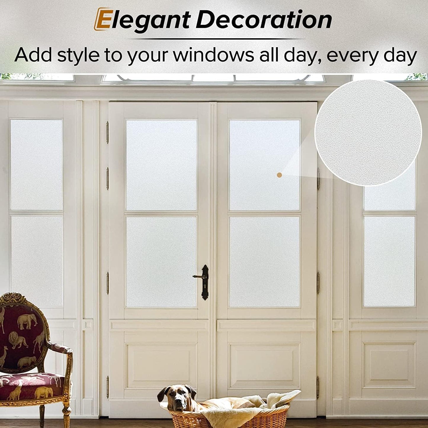 rabbitgoo Window Films for Privacy, Static Cling Frosted Glass Sticker, Non-Adhesive Privacy Film Sun Blocking Window Covering Frosting Vinyl Bathroom Sliding Glass Door, 44.5 x 200cm, Pure Frosted