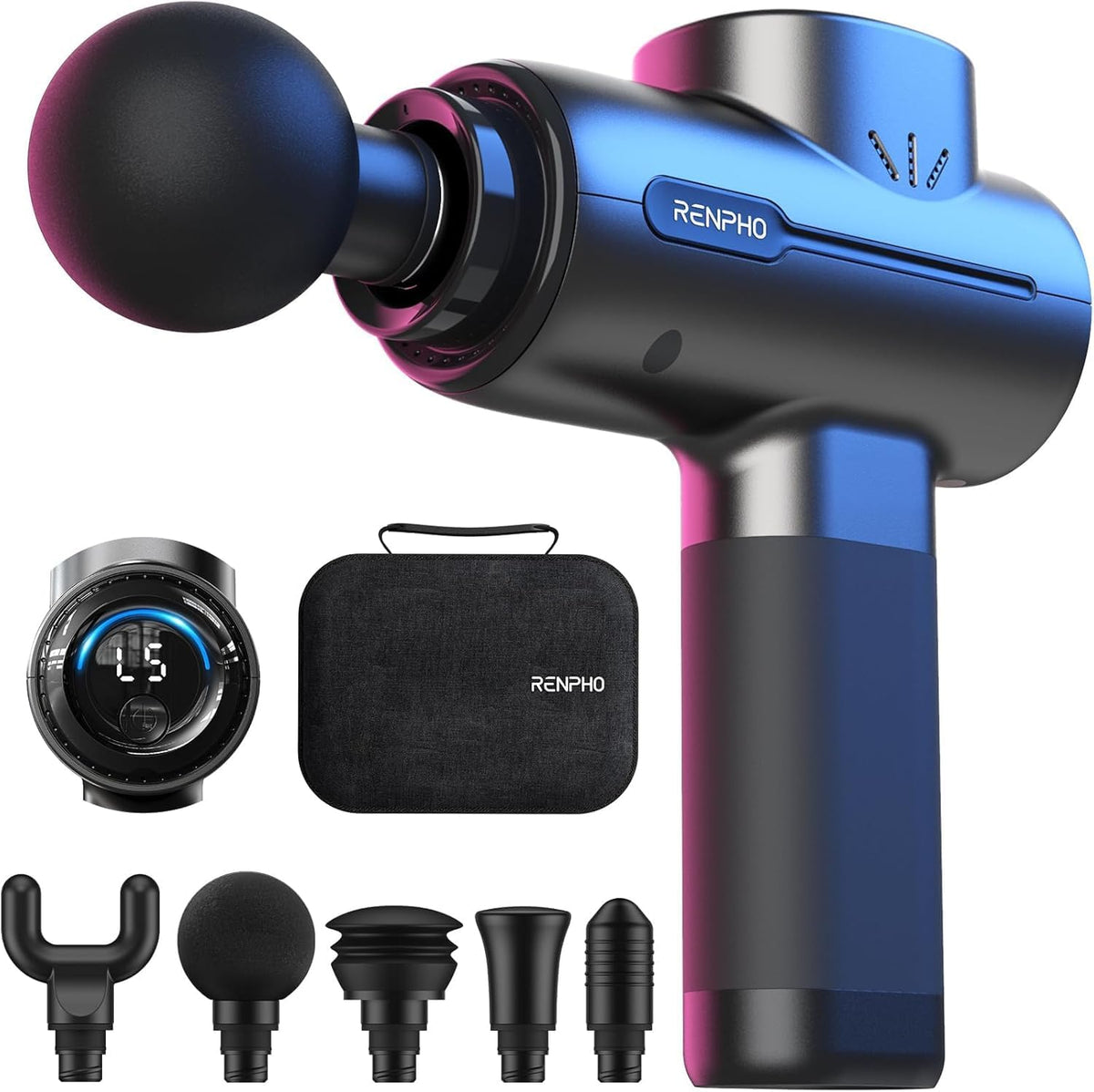 RENPHO Massage Gun, Powerful Massager Gun for Athletes, Percussion Massage Gun, Portable Hand held Electric Massager for Back, Carry Case, Gifts for Men Women, Active