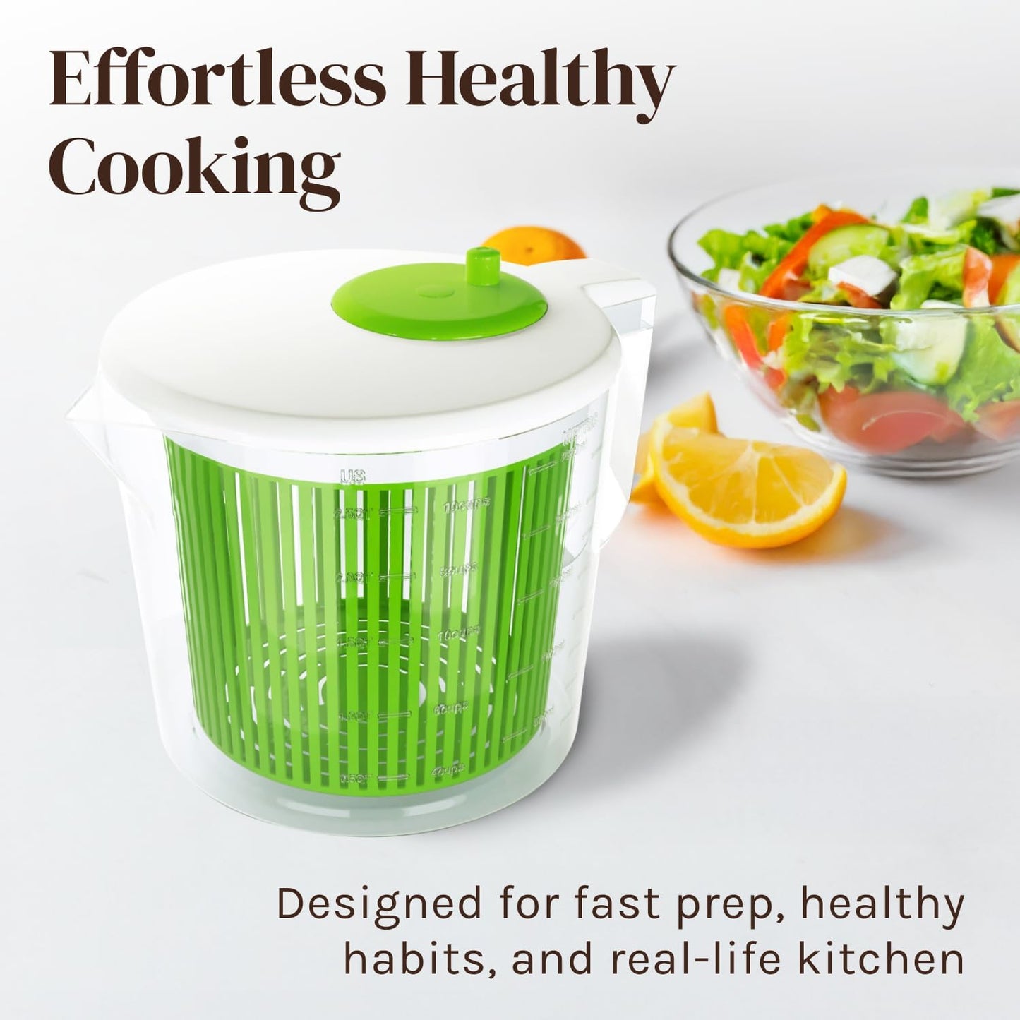 Single Serve Small Salad Spinner - Mini Prep Lettuce Spinner and Dryer with Measuring Cup - Spinning Colander with Fruit and Vegetable Washing Basket Bowl - Great Fruit and Vegetable Washer