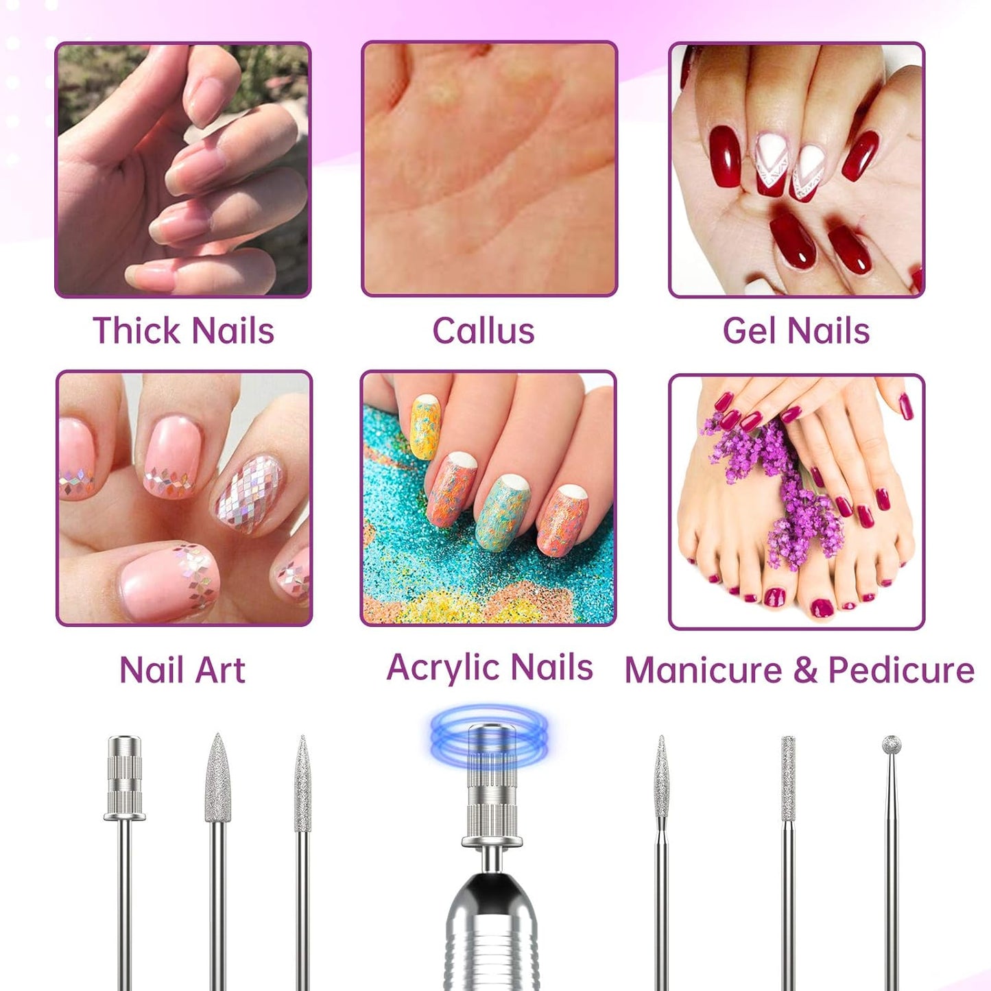 Delanie Professional Nail Drill High Torque 35000 RPM Rechargeable Portable Electric Nail File for Acrylic & Gel, High Speed, Low Heat, Low Vibration, Rose Gold