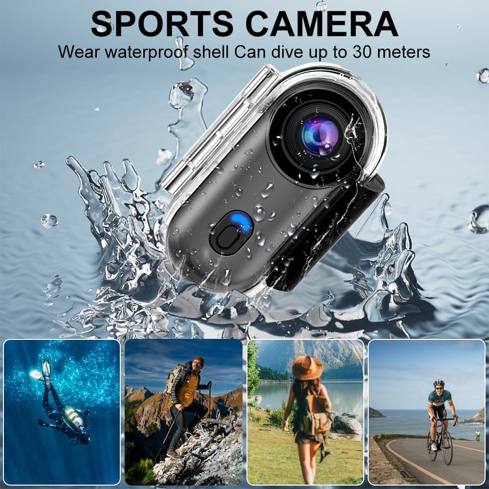 OBEST 360° Action 1080P Underwater Camera, Portable Mini Waterproof WiFi Camera 120° Wide Angle Action Camera for Cycling, Daily Vlog, Outdoor Sports 150° DV Helmet Camera (Black)