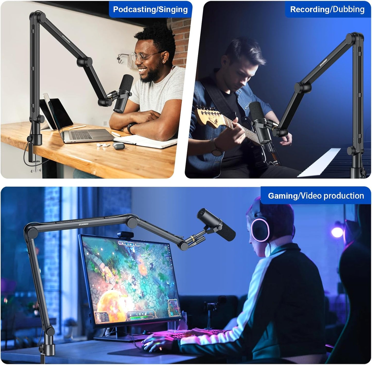 Microphone Arm,Aokeo AK-35 Microphone Desk Stand-Microphone Suspension Boom Scissor Arm Stand For Blue Yeti,Blue Snowball iCE,QuadCast,Elgato