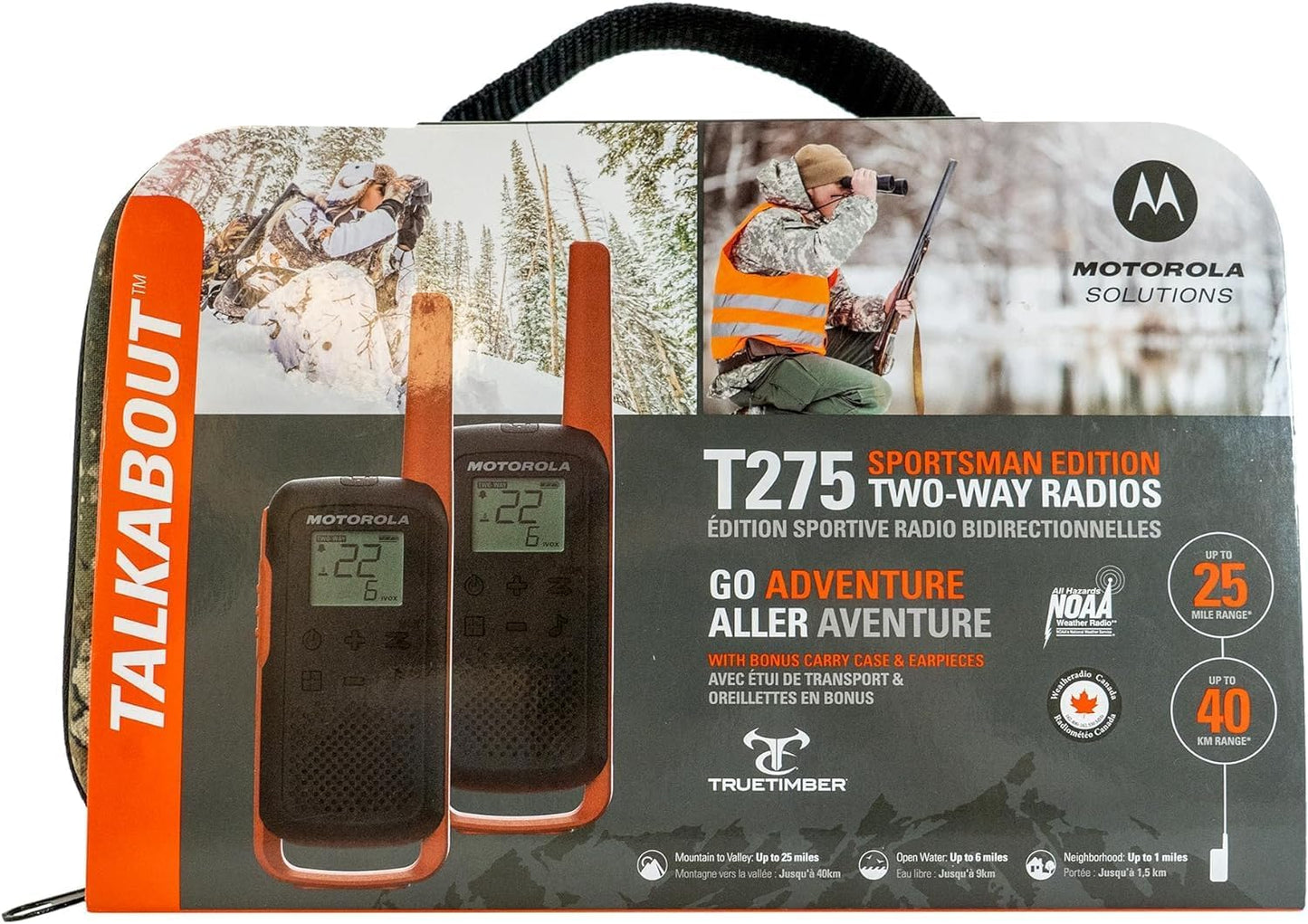Motorola Solutions Talkabout T275 Rechargeable Radios, 2 Pack with Carrying Case - Orange/Black