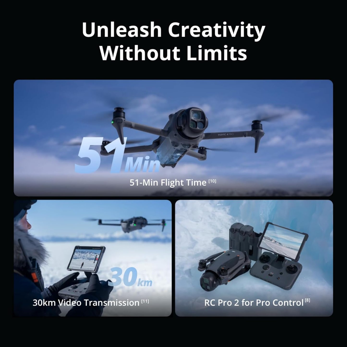 DJI Mavic 4 Pro Fly More Combo with DJI RC 2, Flagship Tri-Camera Drone with 100MP 4/3 CMOS Hasselblad Camera, 30km Video Transmission, 51-Min Max Flight Time, Charging Hub, and More