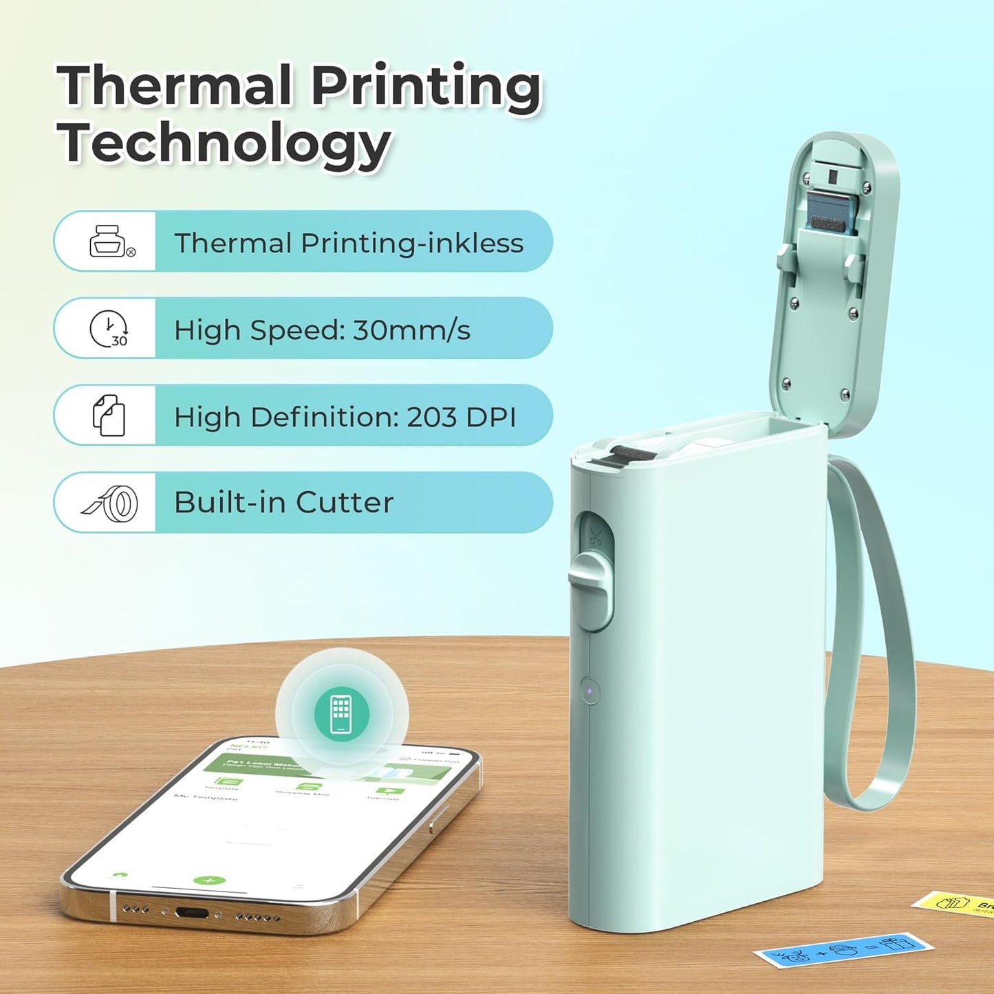 Nelko Label Maker Machine with Tape, P21 Portable Bluetooth Label Printer, Wireless Built-in Cutter Sticker Maker Mini Label Makers with Multiple Templates for School Organizing Office Home, White