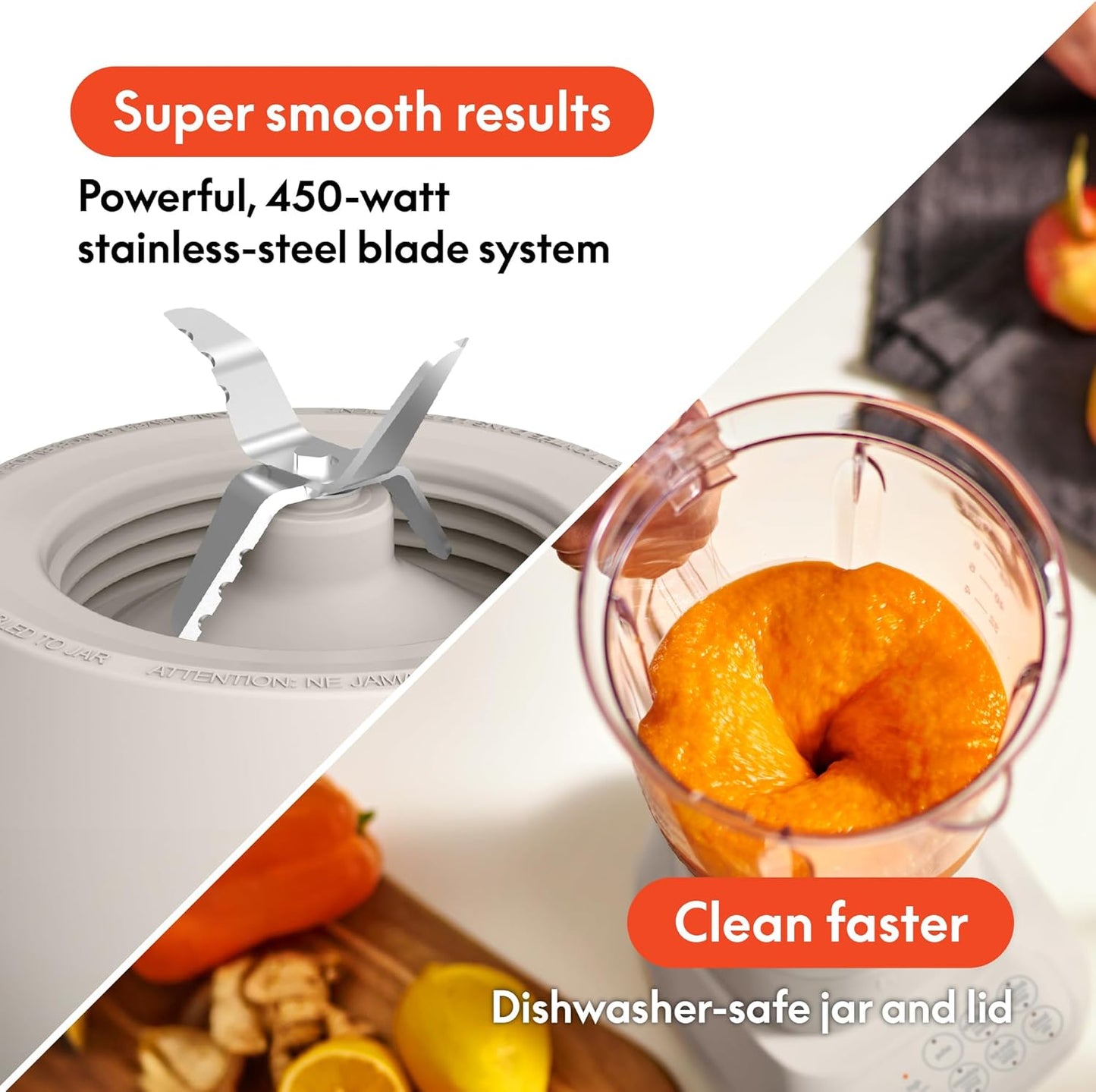 Bella 10-Speed Countertop Blender, Juicer and Smoothies, Fits Anywhere™, Slim Design with Lid and Lid for Dishwasher Stainless Steel Carafe, 450W, Surf