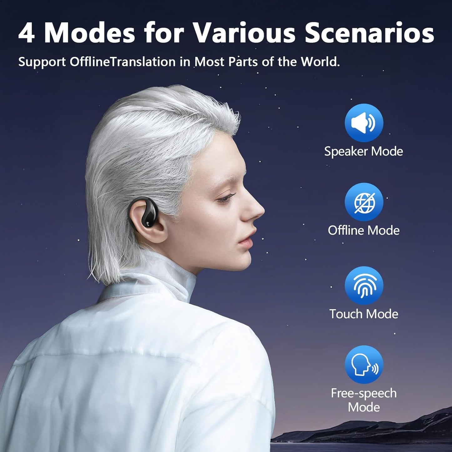 AI Language Translation Earbuds, Real-Time Translator for 164 Foreign Languages & Accents Includes Free Subscription Translation Device Earphones for Travel Business Learning, Black