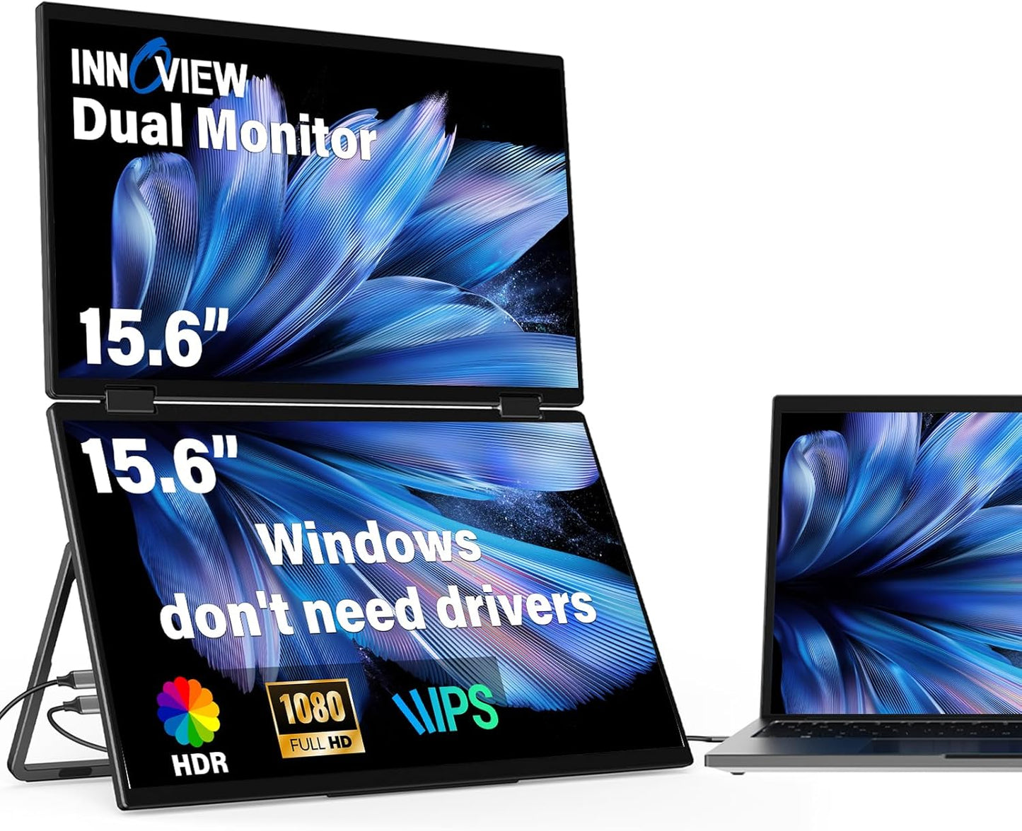 InnoView Laptop Screen Extender 15.6" Dual Portable Monitor 1080P FHD Folding Triple Monitor HDMI (No Extended) USB-C Portable Monitor for Laptop Windows(No Driver Needed) Mac(Driver Needed)