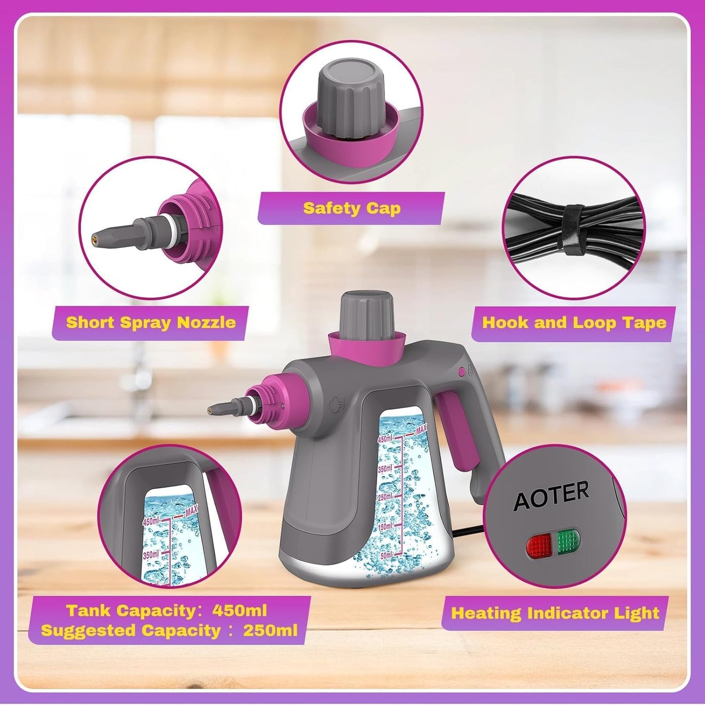 AOTER Pressurized Handheld Steam Cleaner, Portable Steam Cleaner Multipurpose for Home, Multi-Surface Steam Cleaner for Tile, Grout, Windows, Bathroom, Kitchen, Car Cleaning, with 12pcs Accessories
