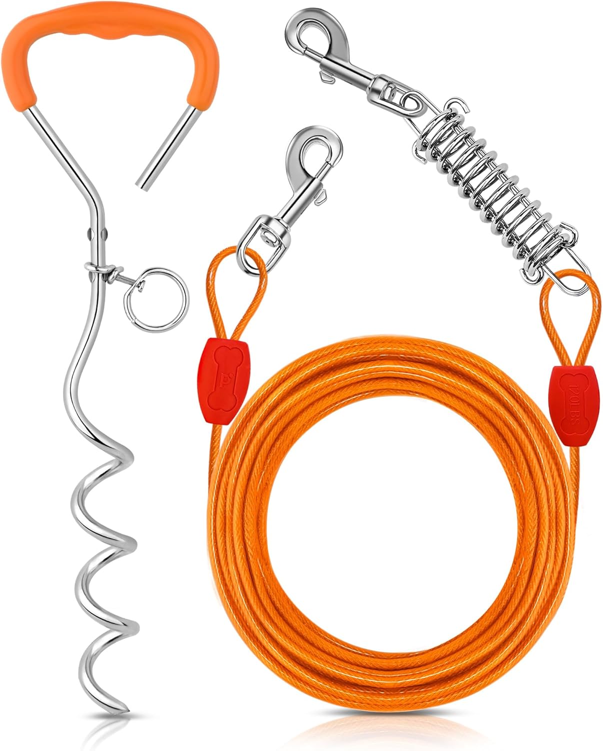 Petbobi Dog Tie-Out Cable and Stake - 30ft Heavy Duty Cable with Spring, No Tangle, 16in Ground Stake, Ideal for Yard, Camping and Beach, Suitable for Small Medium Large Dogs Up to 120 lbs, Blue