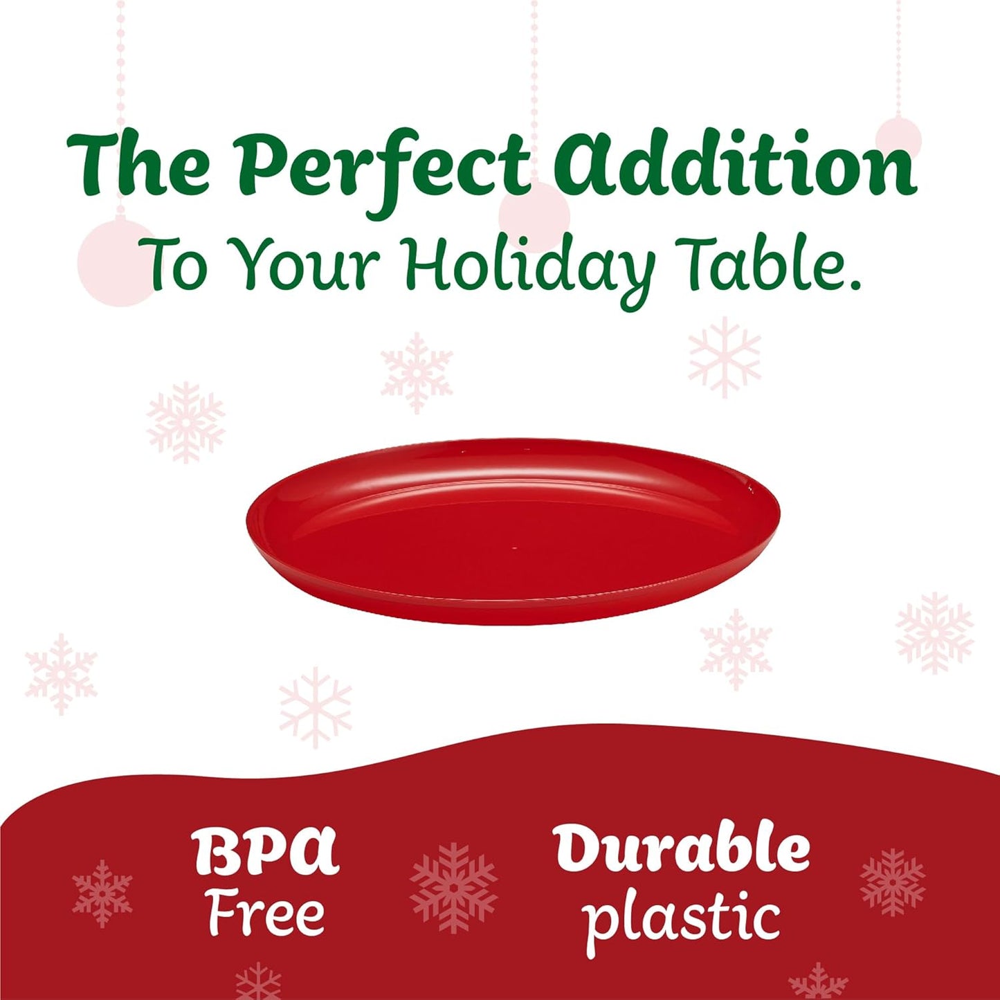 PLASTICPRO [30 Pack 10.7'' Christmass Green Plastic Party Plates Edge Collection Premium heavyweight Elegant Disposable Tableware Dishes