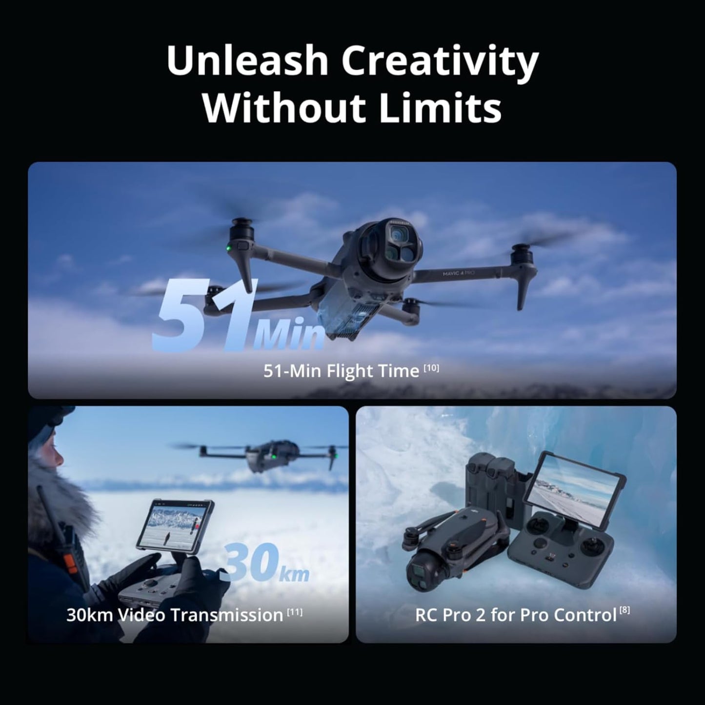DJI Mavic 4 Pro Fly More Combo with DJI RC 2, Flagship Tri-Camera Drone with 100MP 4/3 CMOS Hasselblad Camera, 30km Video Transmission, 51-Min Max Flight Time, Charging Hub, and More