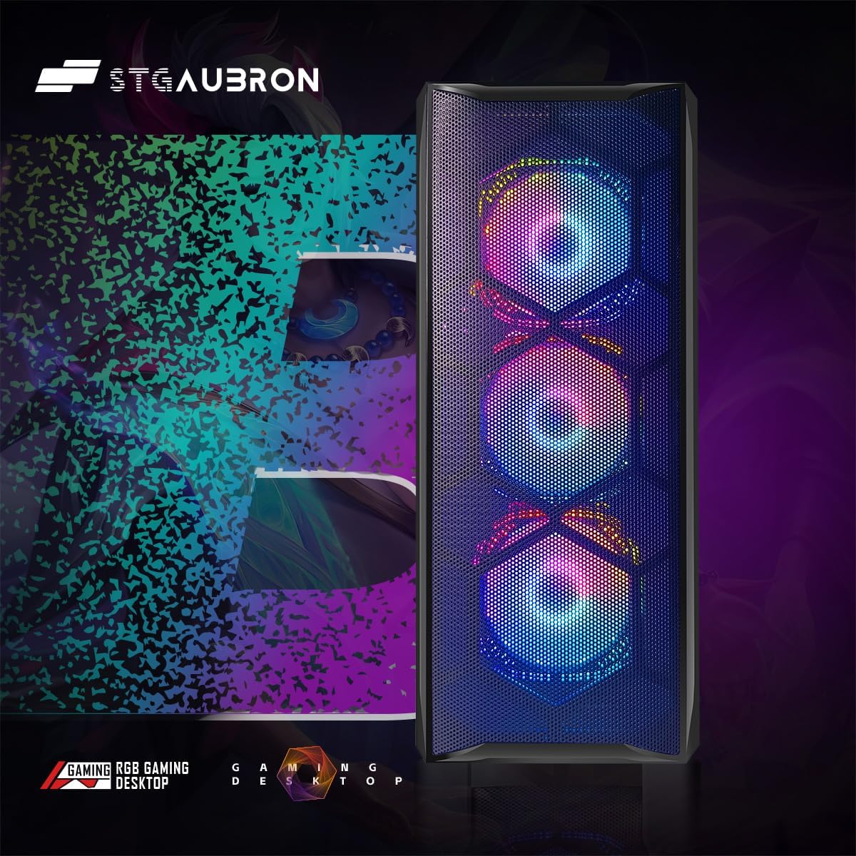 STGAubron Gaming PC Computer Desktop, GeForce RTX 2060 Super, Intel Core i7 8th up to 4.1GHz, 16G DDR4, 1T SSD, 600M WiFi, BT 5.0, RGB Fan x6, Windows 11 Home